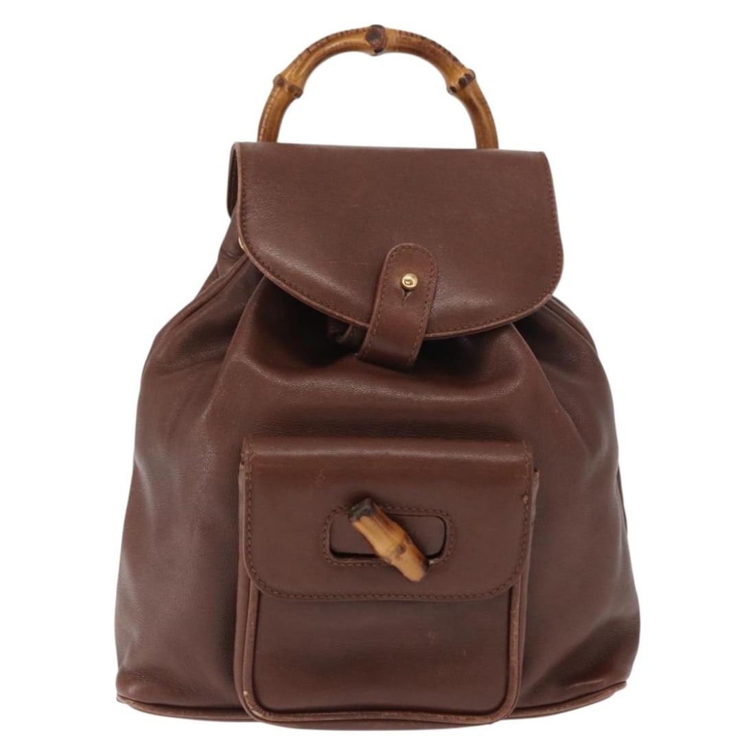 Gucci Brown Leather Vintage Bamboo Backpack Italy (1 of 18)