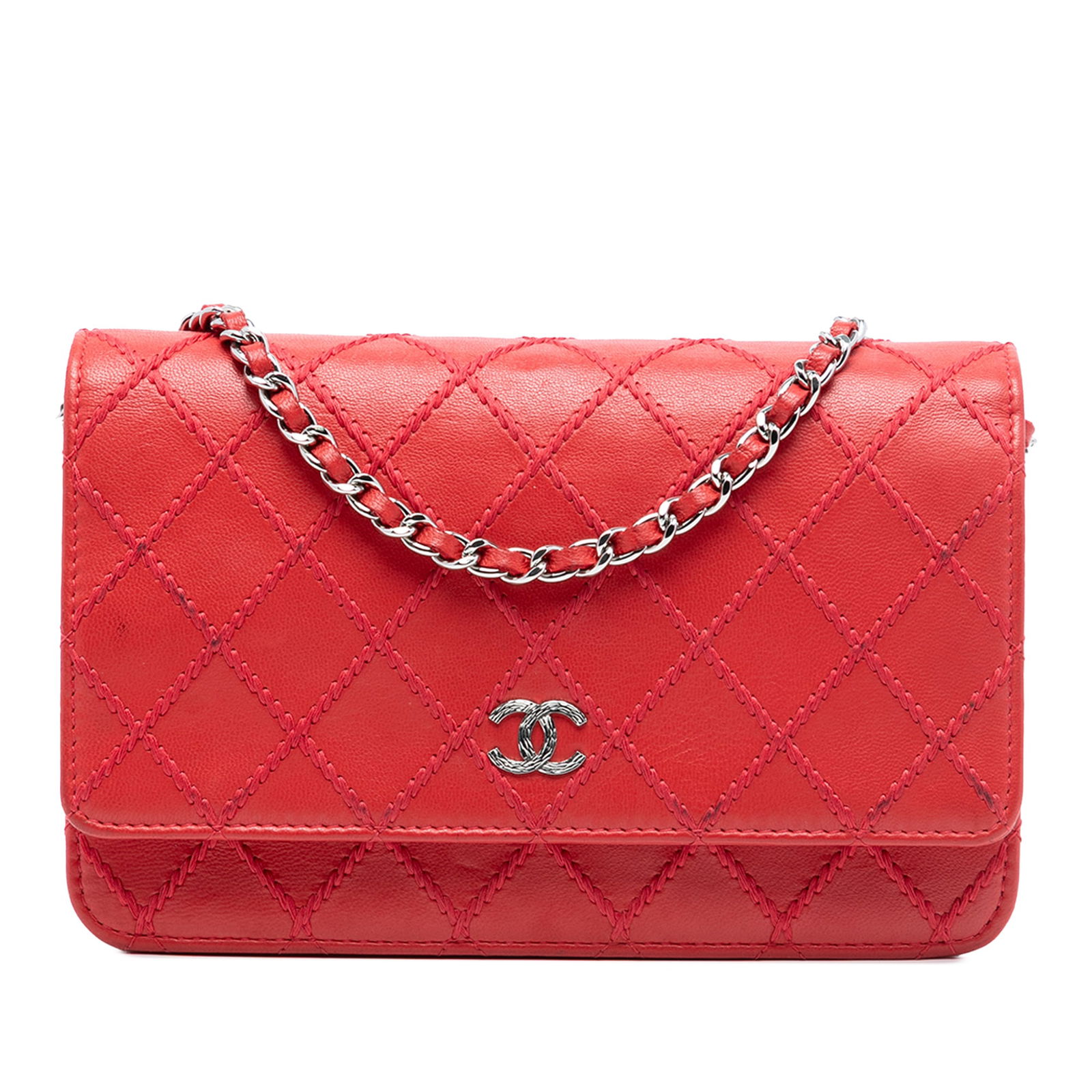 Chanel Wild Stitch Red Lambskin Wallet on Chain with Chain Strap (1 of 8)
