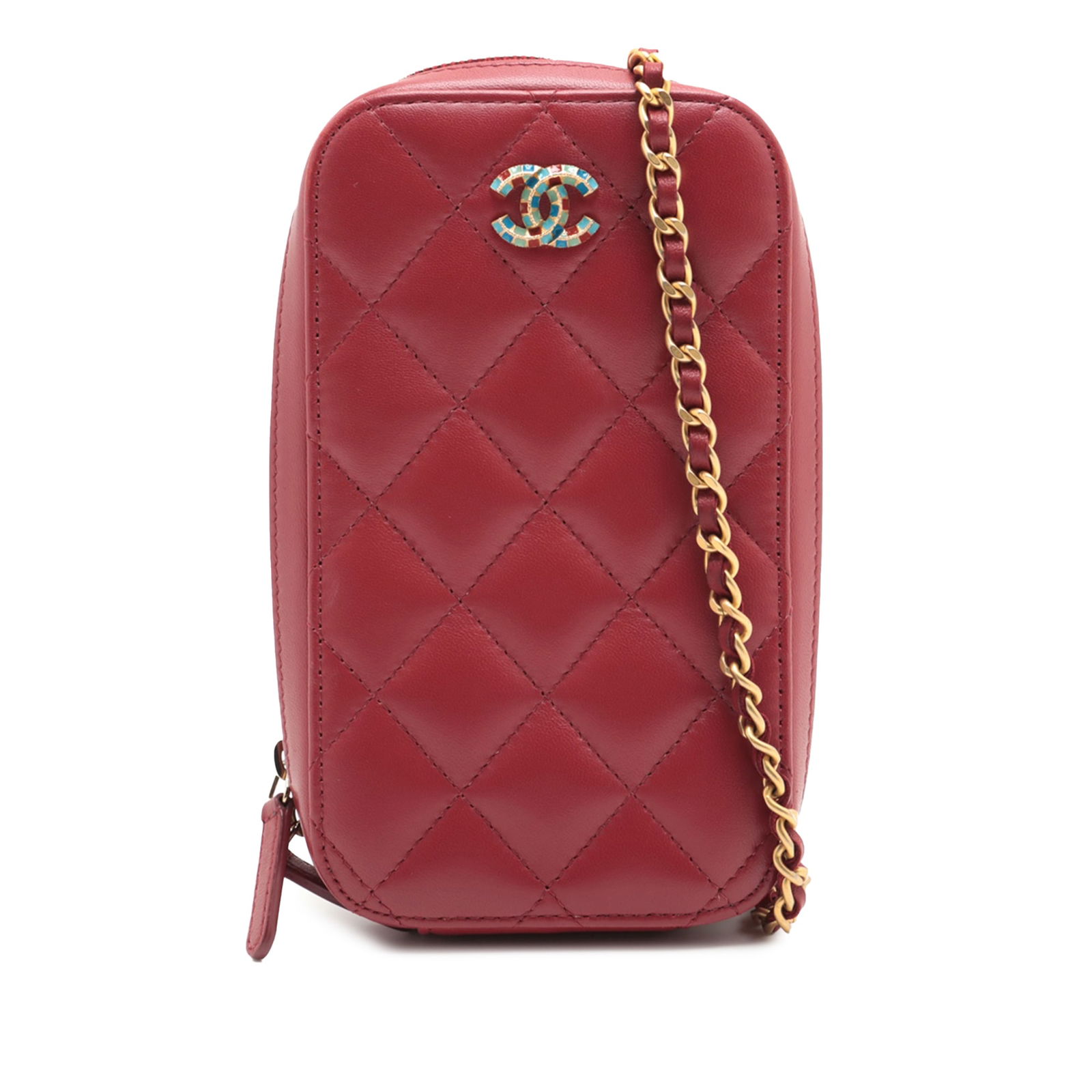 Chanel Red CC Quilted Lambskin Zip Phone Case with Chain Strap (1 of 10)