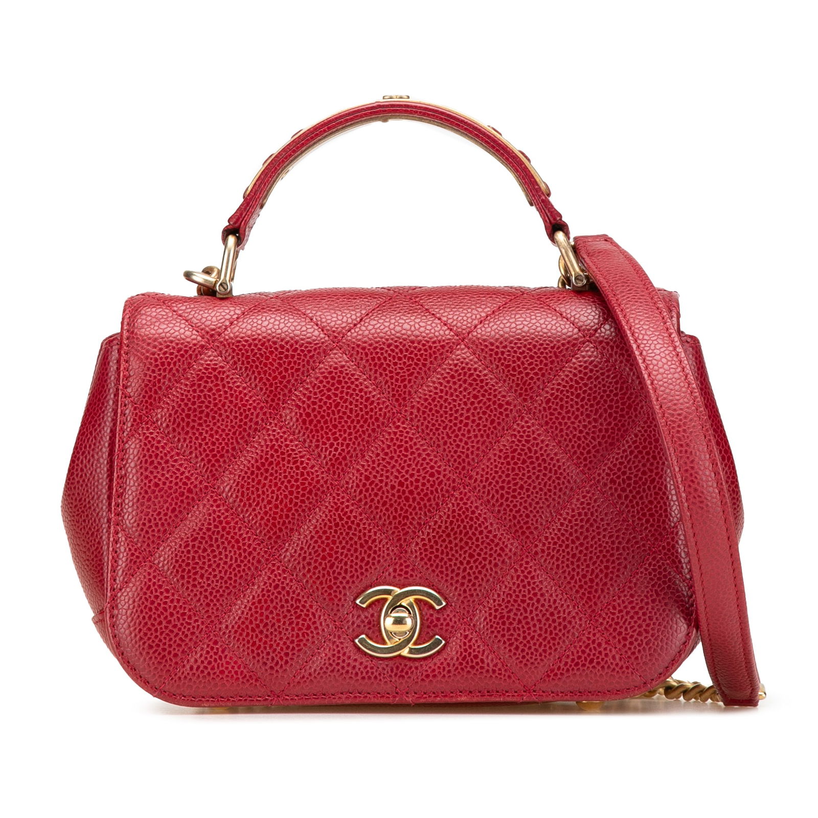 Chanel Mini Quilted Caviar Carry Around Flap Red Leather Satchel: Chanel Mini Quilted Caviar Carry Around Flap Red Leather Satchel This Chanel Mini Quilted Caviar Carry Around Flap is a stylish and functional satchel crafted from luxurious quilted caviar leather. It