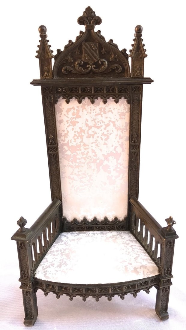19th Century Austrian Gothic Miniature Armchair Bronze Porcelain Handmade: 19th Century Austrian Gothic Miniature Armchair Bronze Porcelain Handmade This exquisite 19th century Austrian Gothic miniature armchair showcases a stunning combination of bronze and porcelain. Handm