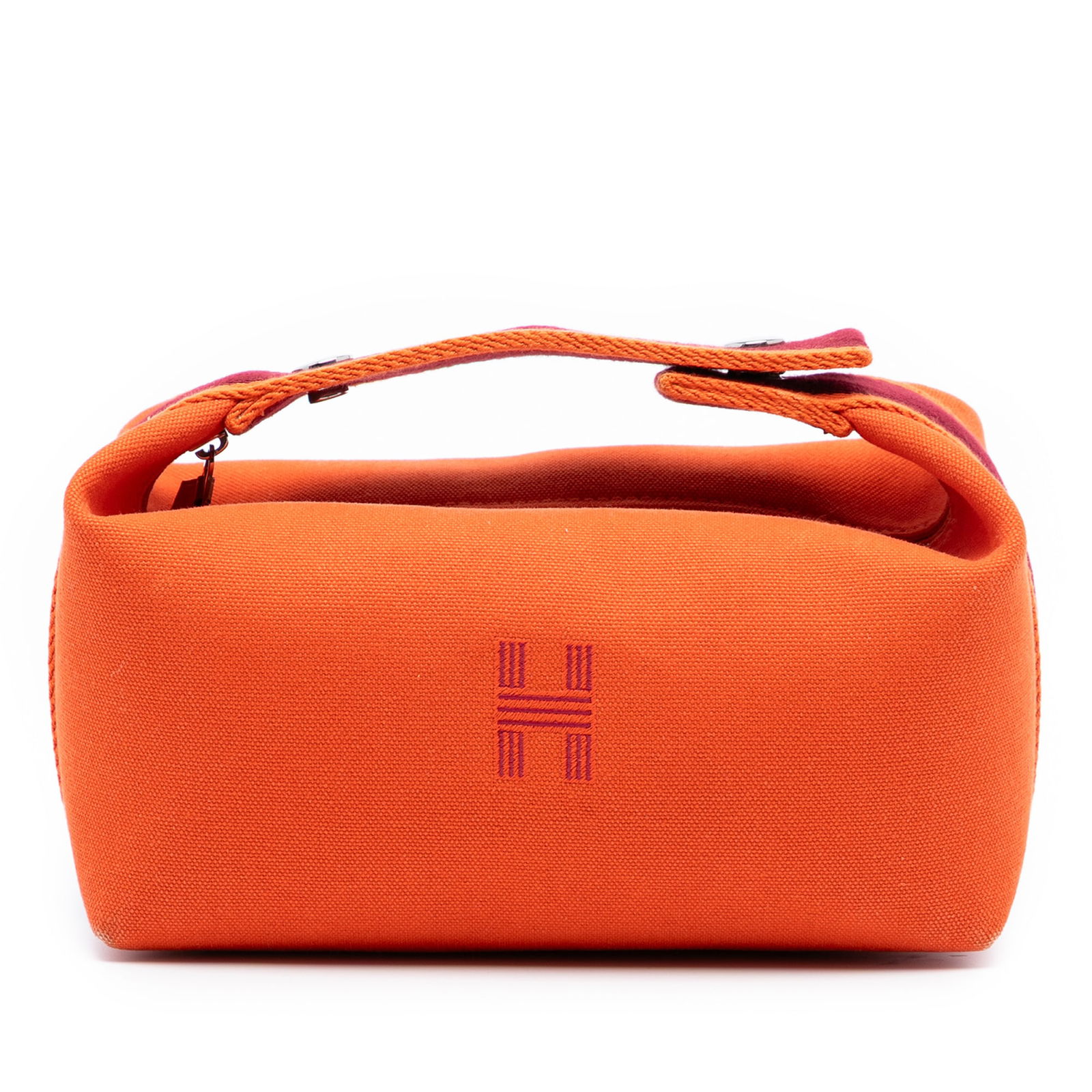 Hermes Bride-A-Brac Small Orange Canvas Pouch with Top Zipper: Hermes Bride-A-Brac Small Orange Canvas Pouch with Top Zipper This Hermes Small Toile Bride-A-Brac Case features a durable canvas body in orange, complemented by a flat handle and a top zip closure. T