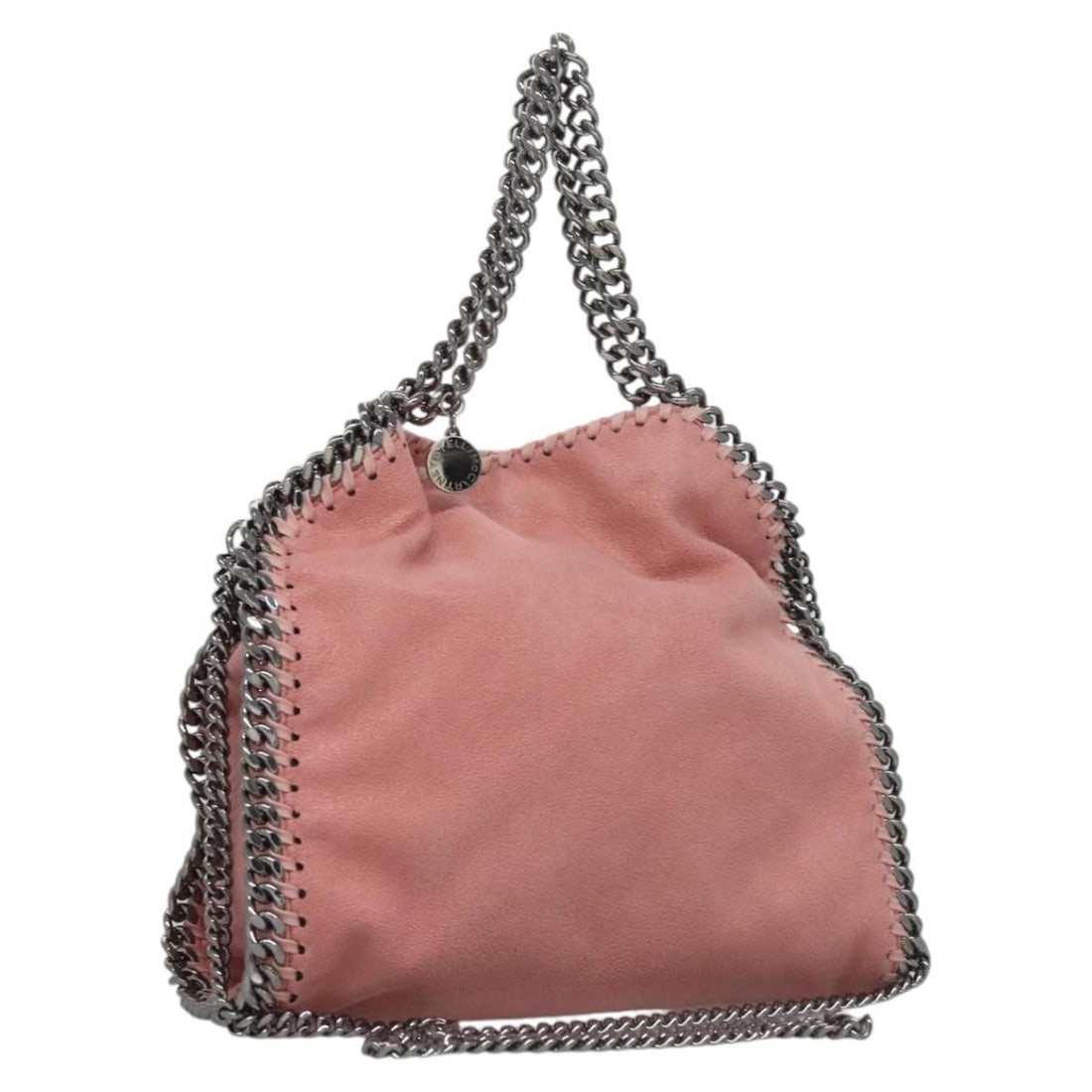 Falabella Fold Over Pink Crossbody Bag by Stella McCartney: Falabella Fold Over Pink Crossbody Bag by Stella McCartney This Stella McCartney Falabella Fold Over Crossbody Bag features a pink polyester exterior with signature chain trim. Designed for women, it