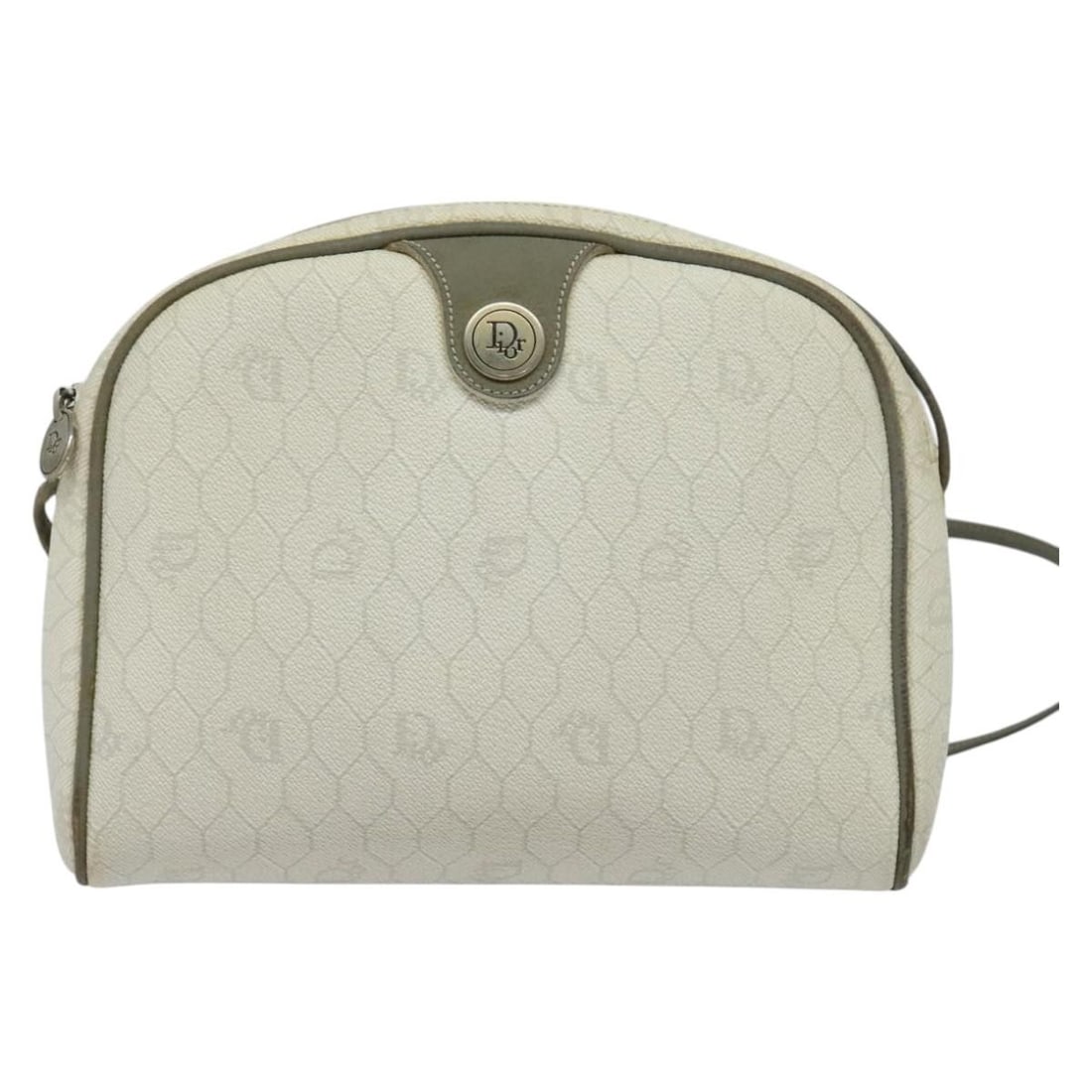 Vintage Honeycomb Canvas Shoulder Purse by Christian Dior White France: Vintage Honeycomb Canvas Shoulder Purse by Christian Dior White France This Christian Dior vintage Honeycomb shoulder bag features a classic white canvas exterior with leather accents. The bag is desi