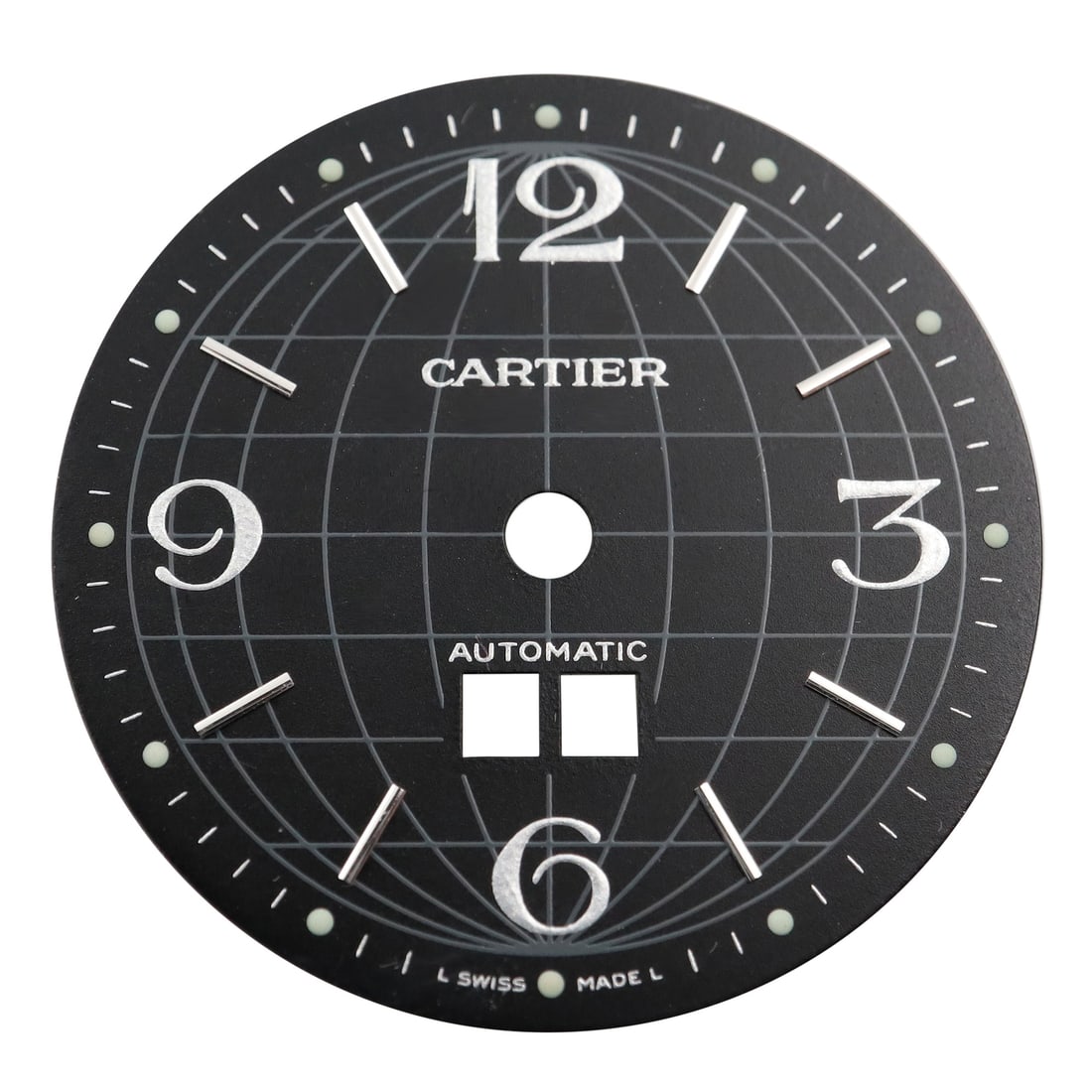 Cartier Pasha GMT Black Meridian Dial for 36mm Automatic Watch: Cartier Pasha GMT Black Meridian Dial for 36mm Automatic Watch Upgrade your Cartier Pasha watch with this stylish GMT dial featuring a striking black meridian design. Specifically designed for the 36