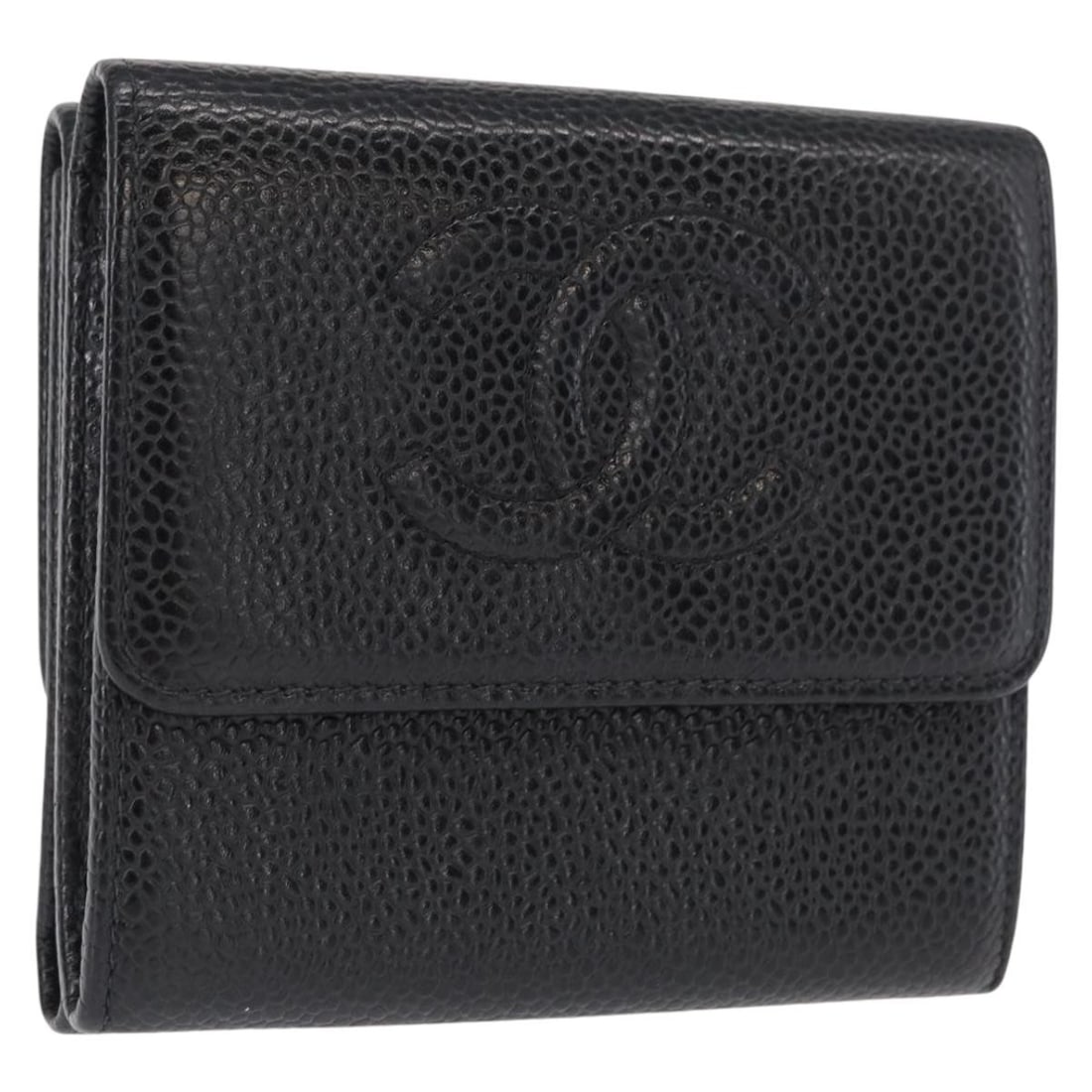 Black Caviar Leather Chanel Coco CC Wallet with Gold Accents and Box: Black Caviar Leather Chanel Coco CC Wallet with Gold Accents and Box This wallet is crafted from black grained calfskin, also referred to as caviar skin, and features gold-tone CC hardware. Designed f