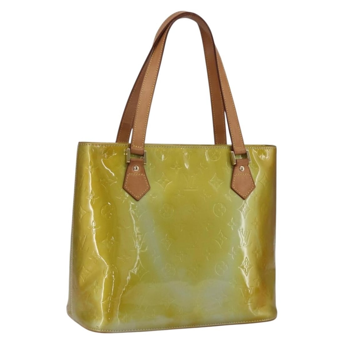 Louis Vuitton Houston Gris Patent Leather Monogram Handbag M91053: Louis Vuitton Houston Gris Patent Leather Monogram Handbag M91053 This Louis Vuitton Monogram Vernis Houston handbag in Gris features a glossy patent leather exterior and is crafted in Spain. The bag