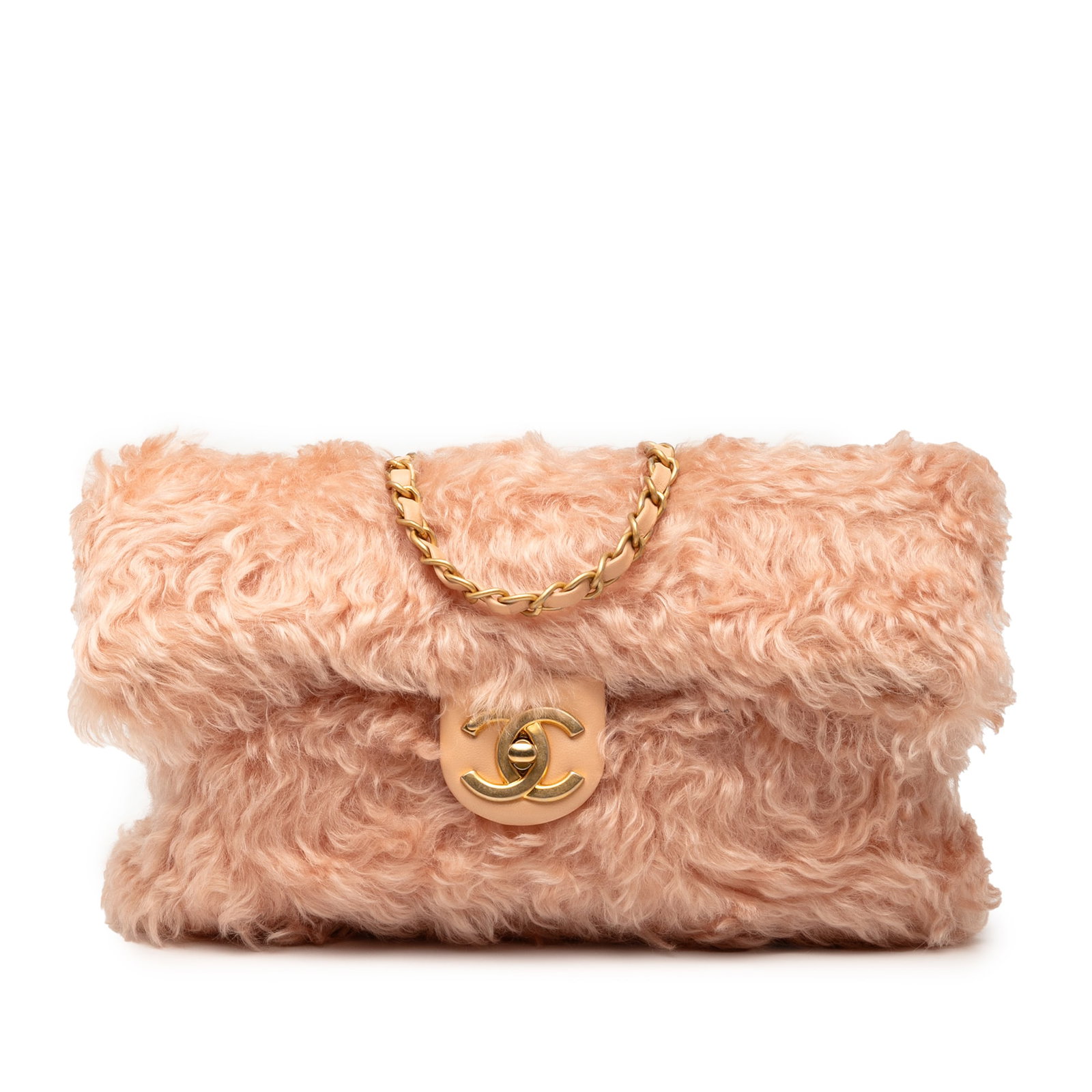 Chanel CC Fantasy Pink Fur Clutch with Chain Strap: Chanel CC Fantasy Pink Fur Clutch with Chain Strap Elevate your accessory collection with the Chanel CC Fantasy Fur Clutch. This stylish clutch features a luxurious fur body and a beautifully crafted