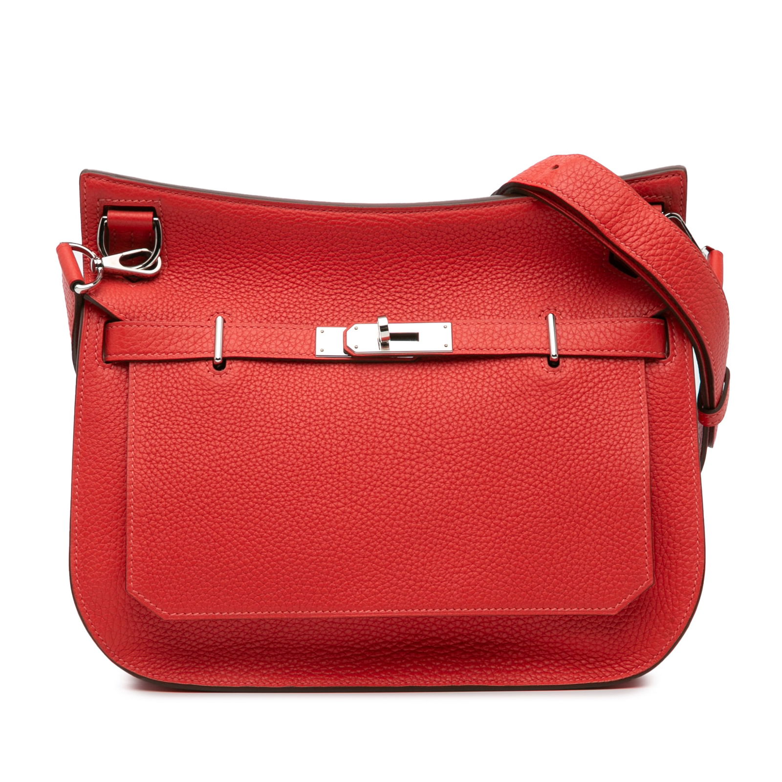 Hermes Clemence Jypsiere 28 Red Leather Shoulder Bag: Hermes Clemence Jypsiere 28 Red Leather Shoulder Bag Introducing the Hermes Clemence Jypsiere 28, a stylish and functional bag crafted from premium leather. This piece features a detachable and adjust