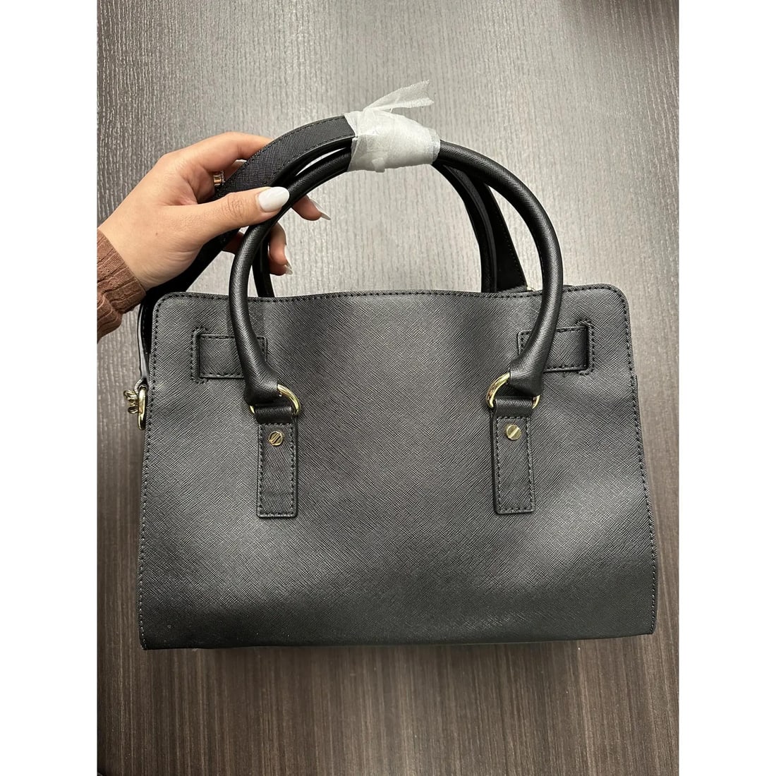 Michael Kors Hamilton Black Saffiano Leather Satchel Handbag with Gold Tone Hardware - 3