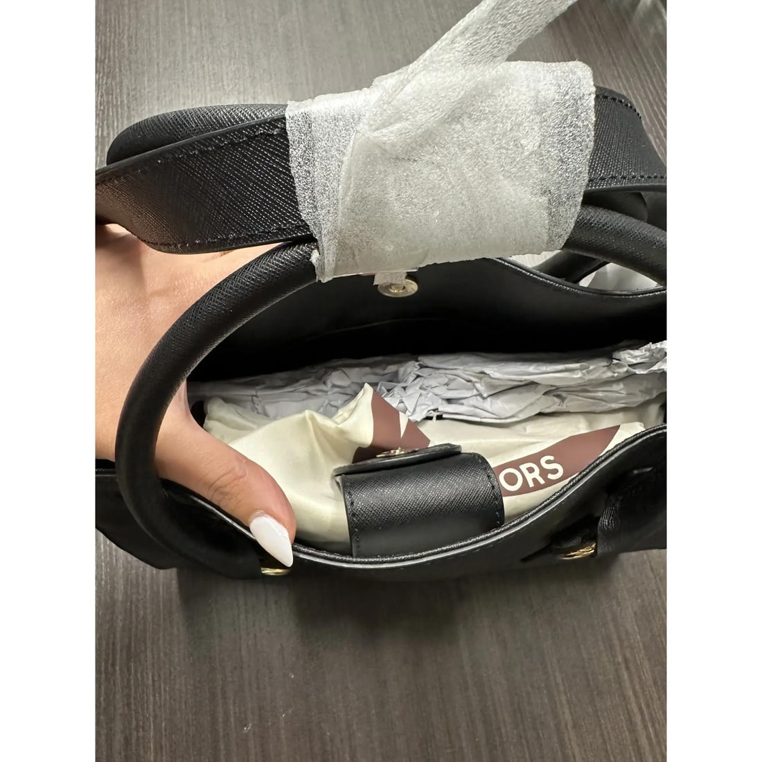 Michael Kors Hamilton Black Saffiano Leather Satchel Handbag with Gold Tone Hardware - 4