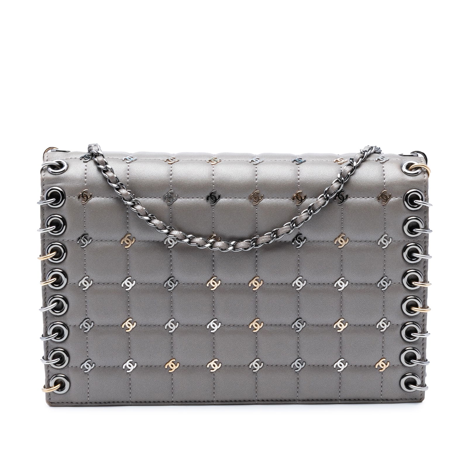Chanel Small Lambskin Chocolate Bar Flap Bag Gray with Studs (1 of 8)