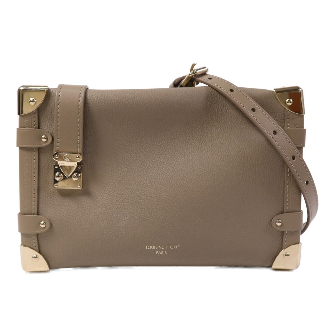 Louis Vuitton Side Trunk MM Beige Calfskin Shoulder Bag with Gold Hardware (1 of 14)
