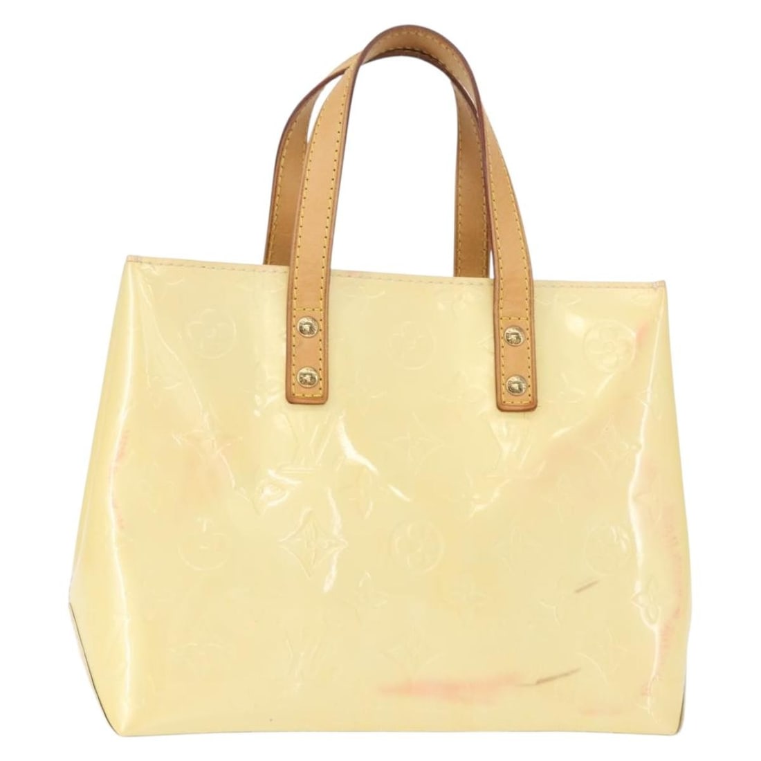 Beige Monogram Vernis Reade Patent Leather Bag by Louis Vuitton: Beige Monogram Vernis Reade Patent Leather Bag by Louis Vuitton This Louis Vuitton Reade Handbag in Monogram Vernis patent leather features a beige color and is designed for women. The bag shows signs
