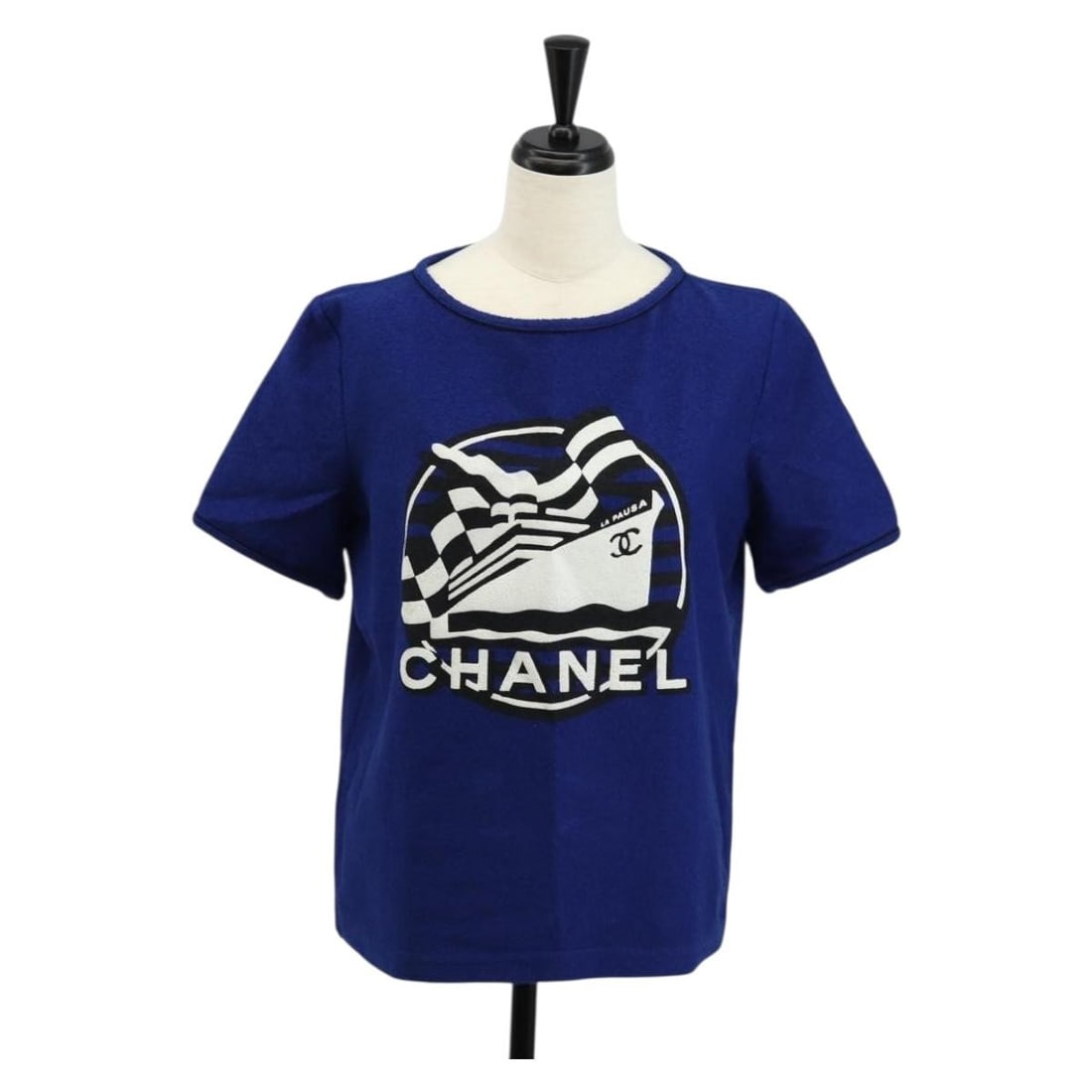 CHANEL Blue Short Sleeve Cotton T-Shirt Auth BA8669M Italy (1 of 13)