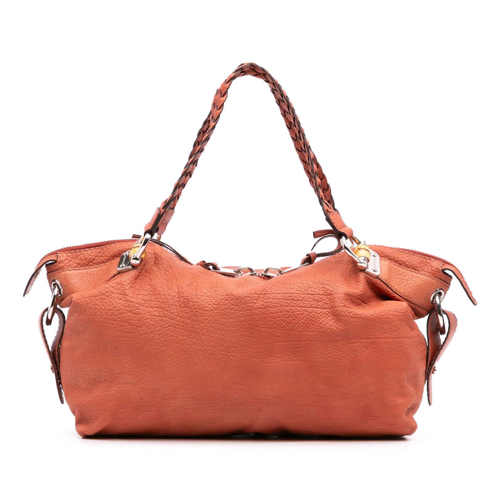 Gucci Medium Leather Bamboo Bar Tote Orange Braided Straps (1 of 9)