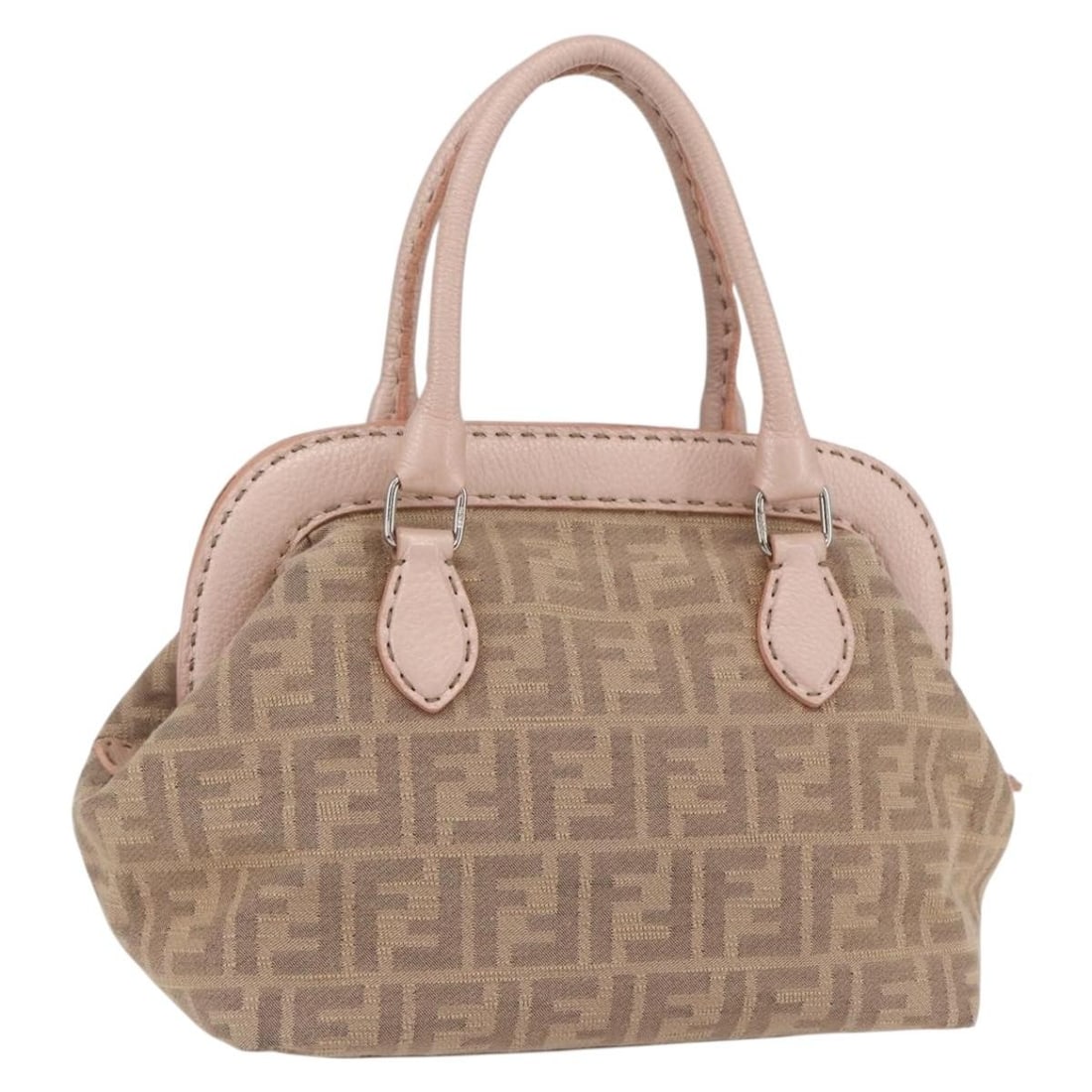 FENDI Celeria Beige Silver Zucca Canvas Hand Bag Auth Italy: FENDI Celeria Beige Silver Zucca Canvas Hand Bag Auth Italy This exquisite Fendi Celeria Zucca Canvas Hand Bag showcases a stylish blend of beige and silver, making it a perfect accessory for any occa
