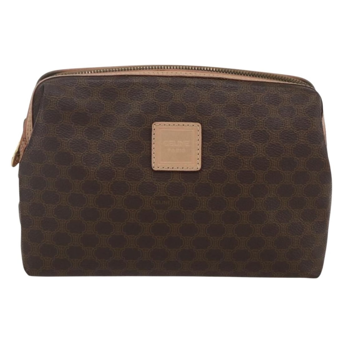 C Macadam PVC Pouch by Celine Brown 21cm by 15cm by 8cm: C Macadam PVC Pouch by Celine Brown 21cm by 15cm by 8cm This Celine C Macadam pouch is crafted from brown PVC canvas with signature patterning. Designed for women, the pouch features metal fittings an