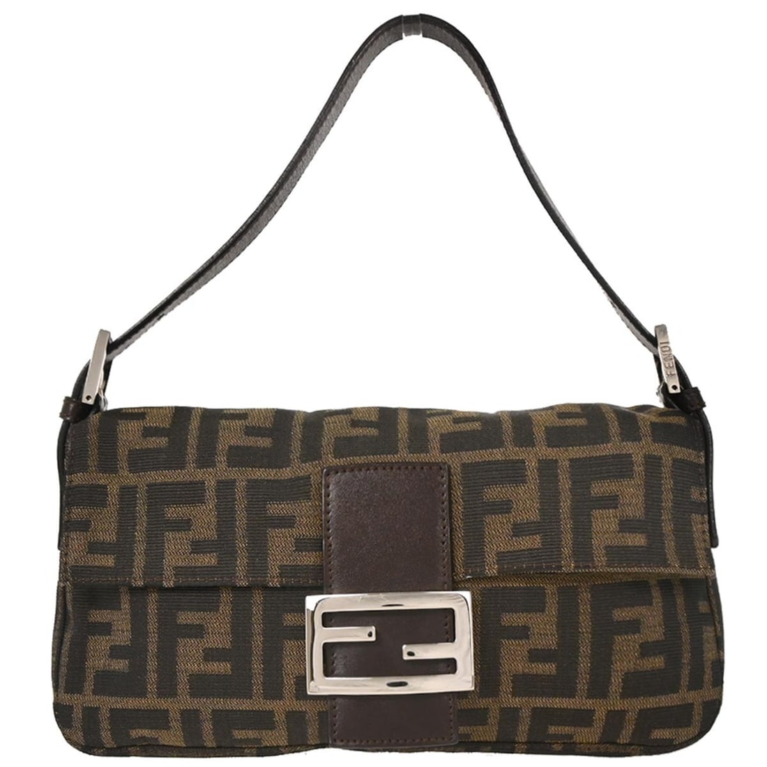 Fendi Brown Canvas Zucca Baguette Handbag 2321.26424.008 Silver Hardware (1 of 10)