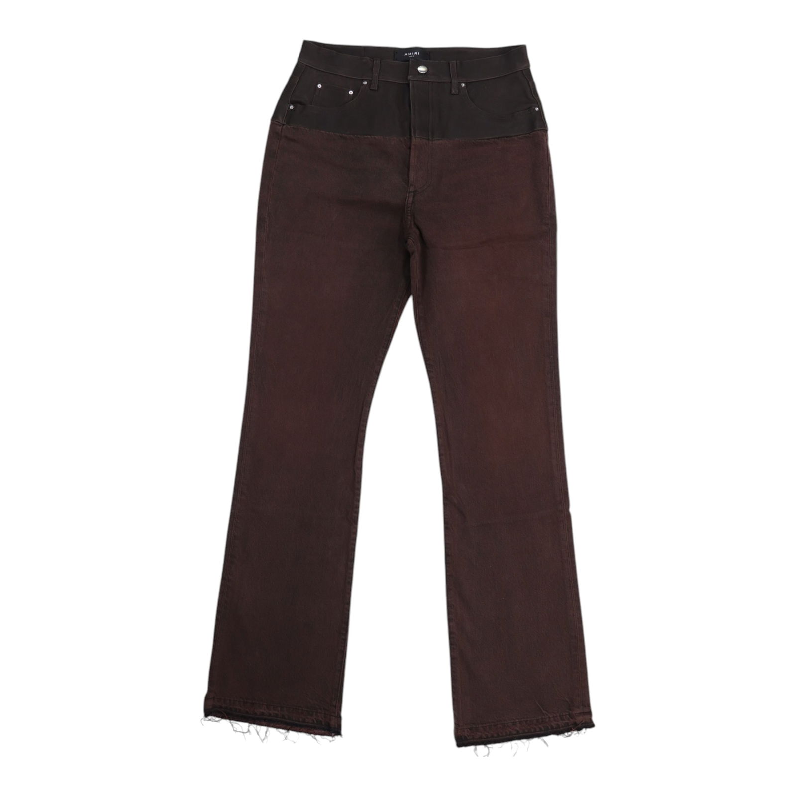 Amiri Bootleg Hybrid Denim and Leather Designer Pants Size 31: Amiri Bootleg Hybrid Denim and Leather Designer Pants Size 31 These Amiri Hybrid Bootleg Denim / Leather Pants feature a distinctive combination of denim and leather materials, offering a bold fusion