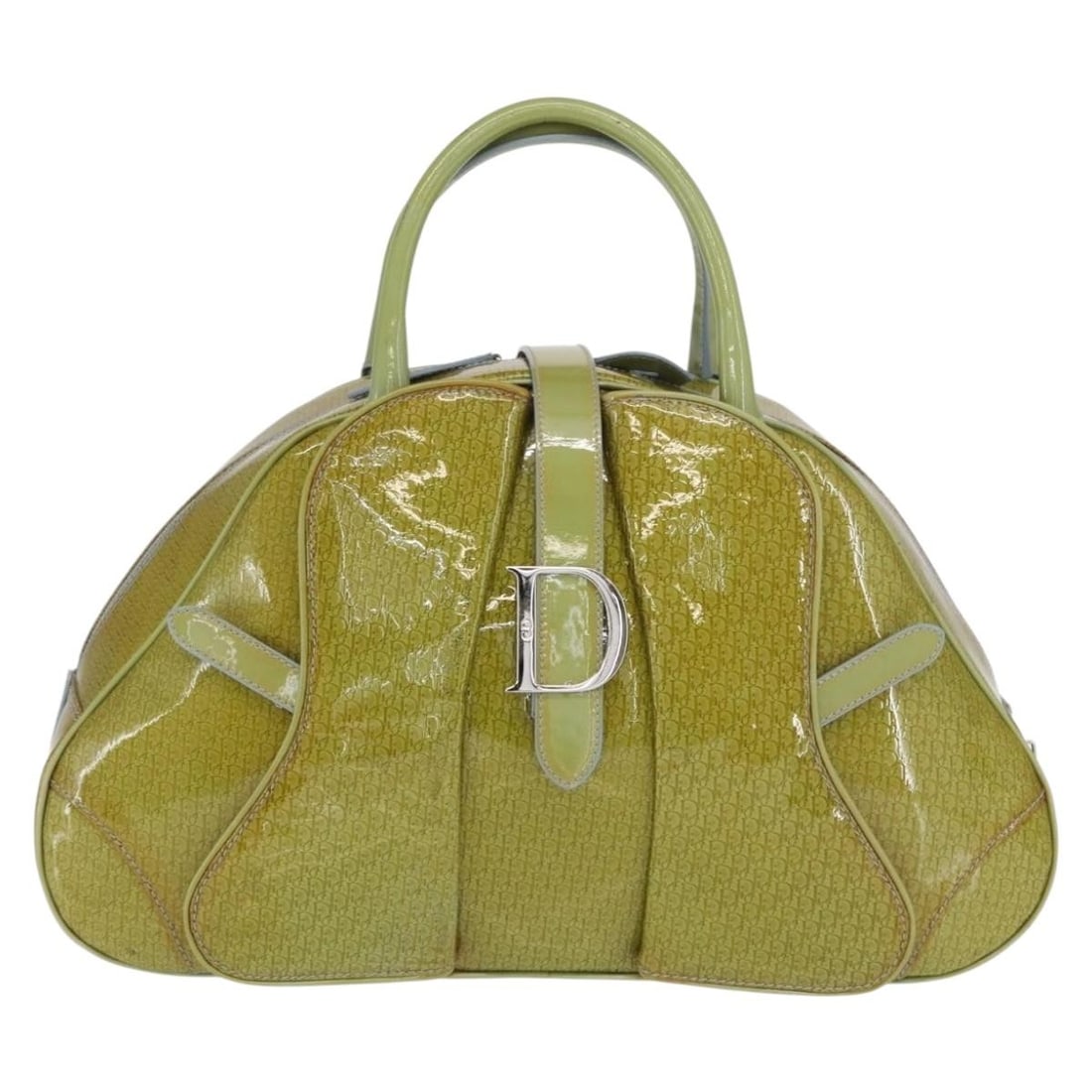 Green Patent Leather Christian Dior Saddle Bowler Bag Vintage Italy: Green Patent Leather Christian Dior Saddle Bowler Bag Vintage Italy This Christian Dior Vintage Saddle Bowler Bag is crafted from green patent leather and designed for women. Made in Italy, it feature