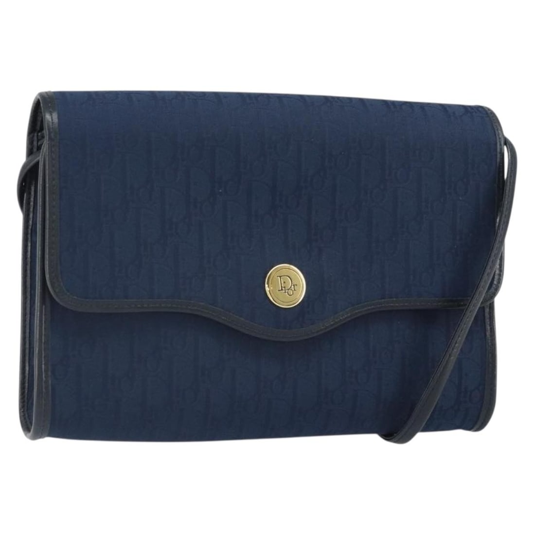 Navy Gold Trotter Canvas Shoulder Bag by Christian Dior: Navy Gold Trotter Canvas Shoulder Bag by Christian Dior This Christian Dior Trotter Canvas Shoulder Bag features a navy and gold color scheme with the signature Trotter canvas exterior. Crafted in Fra