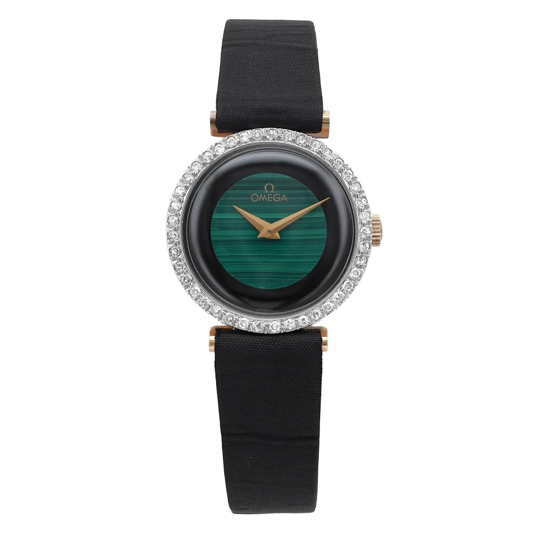 Rare Vintage Omega 14K Gold Watch with Diamond Bezel and Green Malachite Dial (1 of 6)