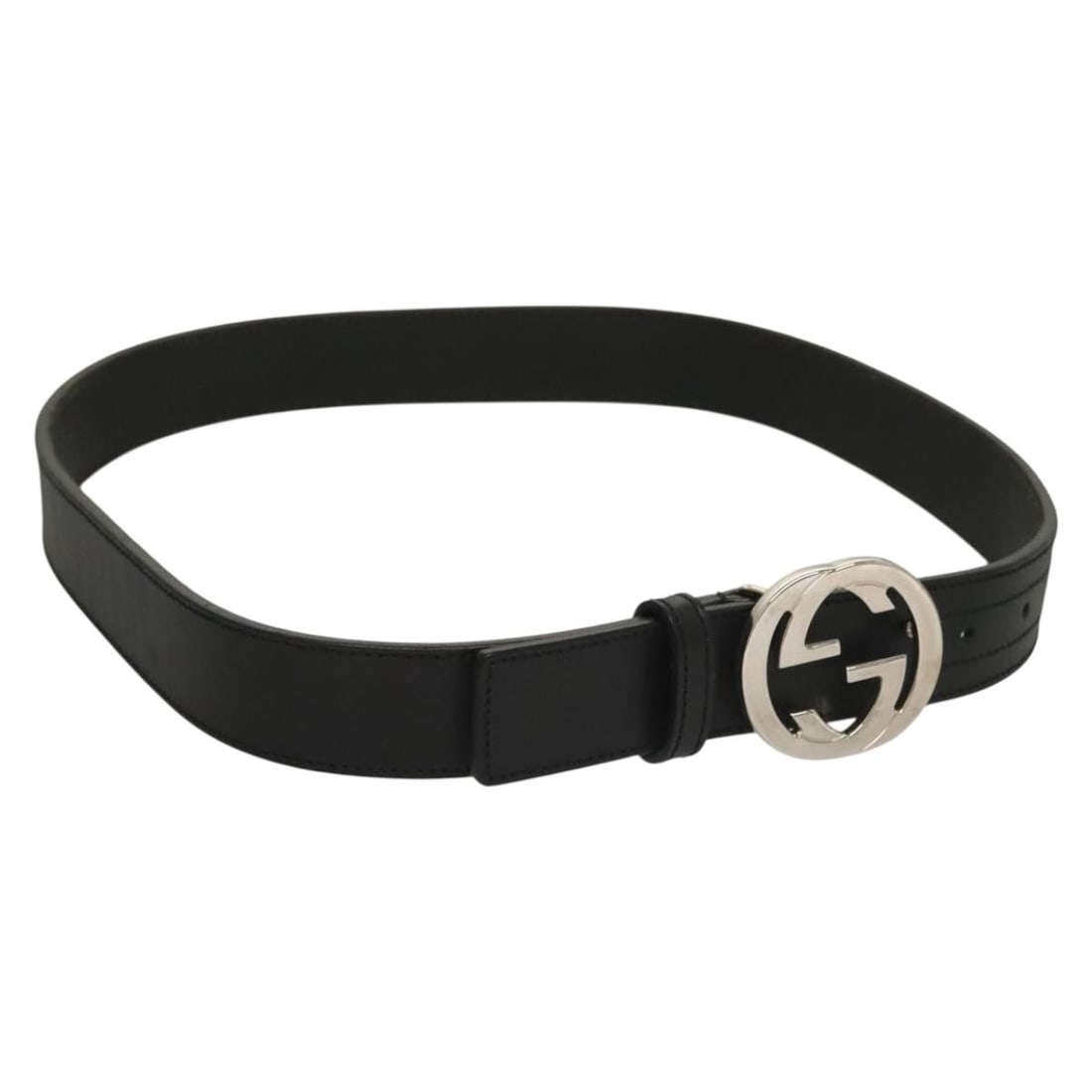 GUCCI Interlocking Leather Belt Black Gold 1.2in Width Auth Italy: GUCCI Interlocking Leather Belt Black Gold 1.2in Width Auth Italy This authentic GUCCI Interlocking Belt is crafted from high-quality leather and features a classic black color with gold accents. It i