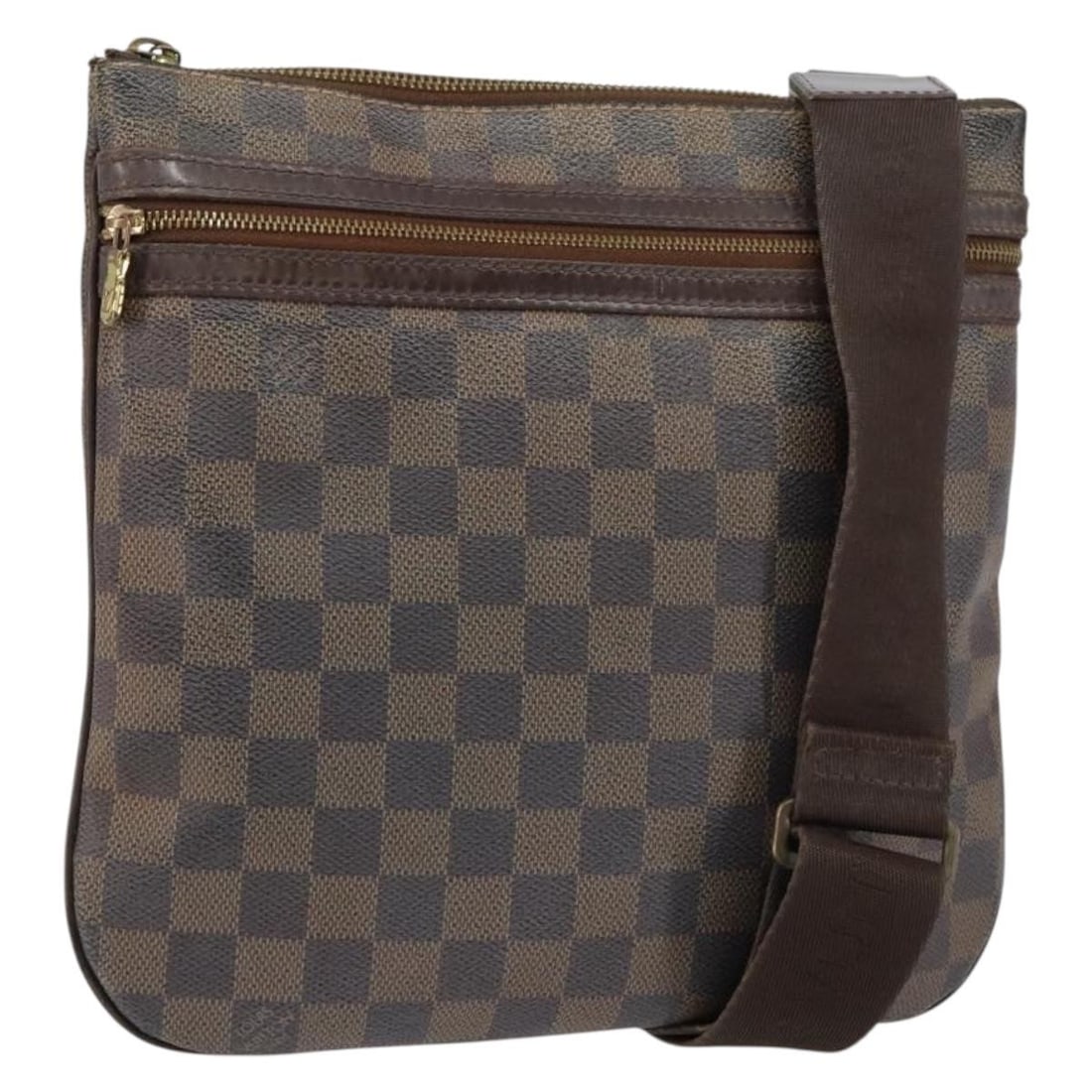 Bosphore Pochette Canvas Shoulder Bag by Louis Vuitton Unisex Brown: Bosphore Pochette Canvas Shoulder Bag by Louis Vuitton Unisex Brown The Louis Vuitton Bosphore Pochette in Damier canvas is a unisex bag crafted in brown canvas with leather accents. This pre-owned ba