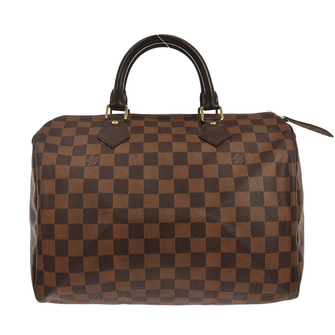 Louis Vuitton Speedy 30 Damier Canvas Brown Top Handle Bag N41531: Louis Vuitton Speedy 30 Damier Canvas Brown Top Handle Bag N41531 This Louis Vuitton Speedy 30 handbag features the iconic Damier canvas pattern in brown with double leather handles. The bag has a zip