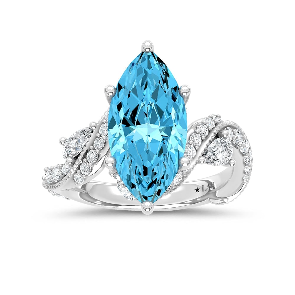 14K White Gold Lab Grown Diamond 4 1/2 Ct.Tw. Blue Marquise Engagement Ring (Center 3 1/2ct): 14K White Gold Lab Grown Diamond 4 1/2 Ct.Tw. Blue Marquise Engagement Ring (Center 3 1/2ct) Exude sophistication with this 14K White Gold Engagement Ring, featuring a stunning 3 1/2-carat lab-grown b