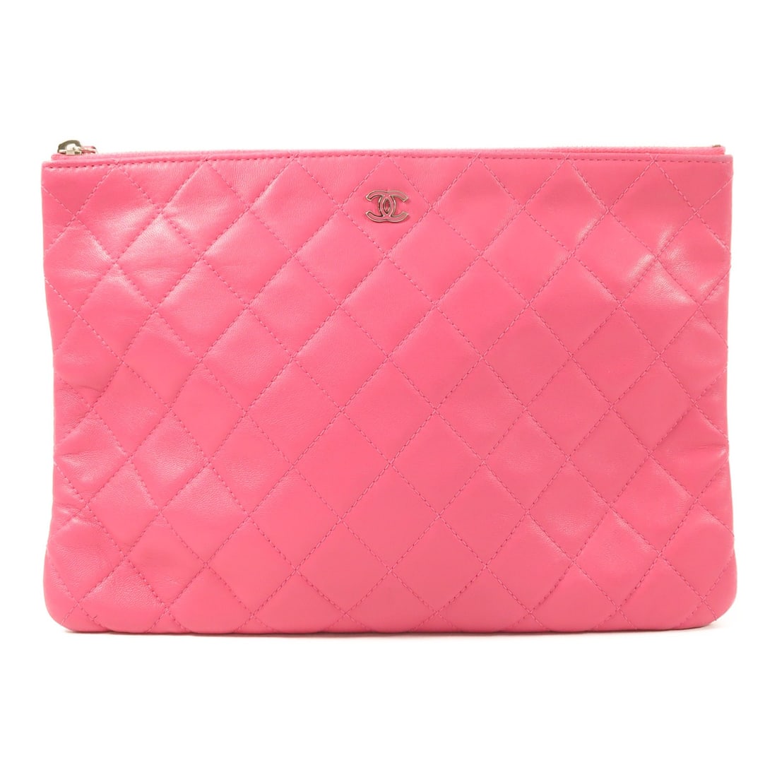 Chanel Pink Lambskin Clutch Pouch with Silver CC Hardware (1 of 17)