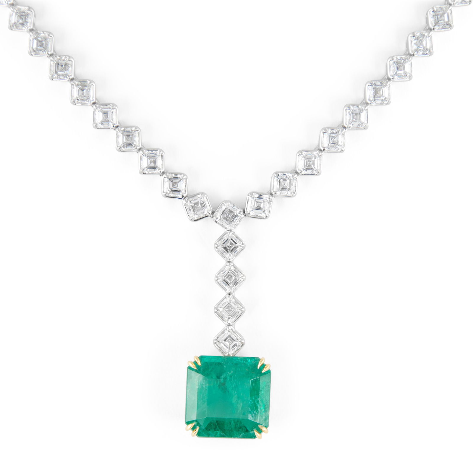 GIA 40.92ct Emerald Diamond Necklace 18k White Gold - 2