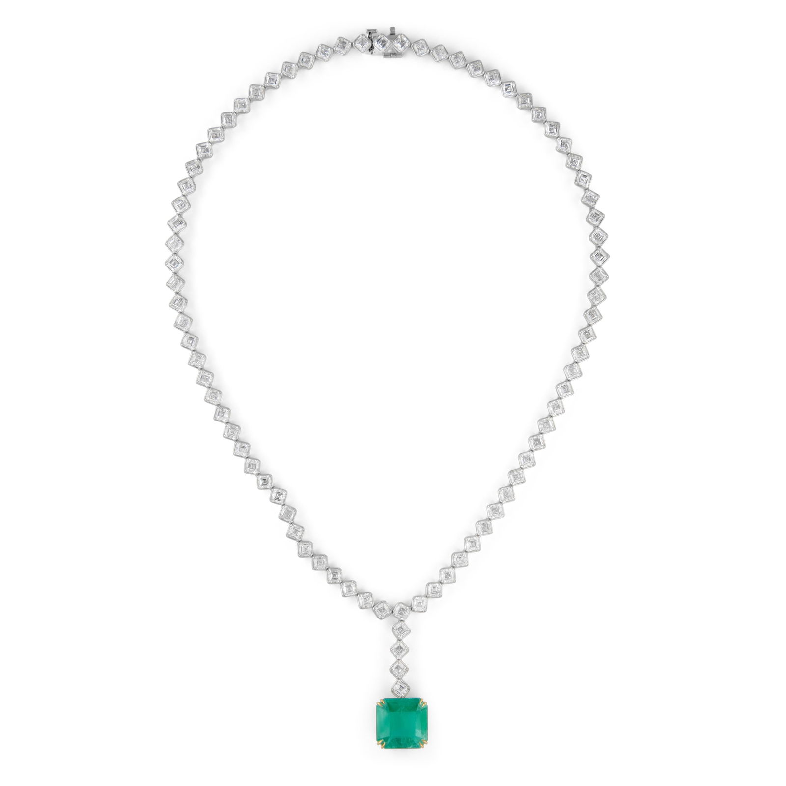 GIA 40.92ct Emerald Diamond Necklace 18k White Gold - 4