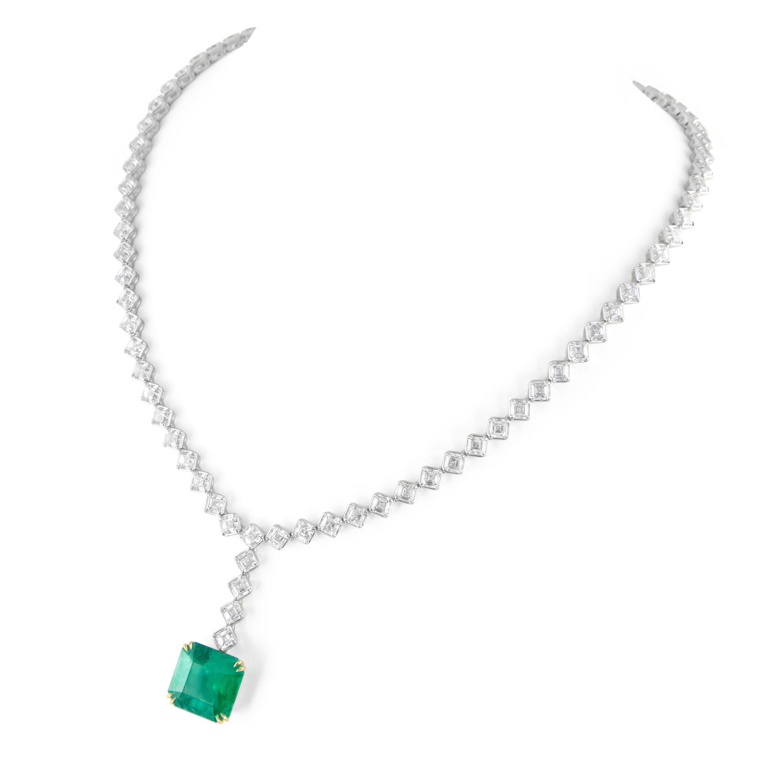 GIA 40.92ct Emerald Diamond Necklace 18k White Gold - 5