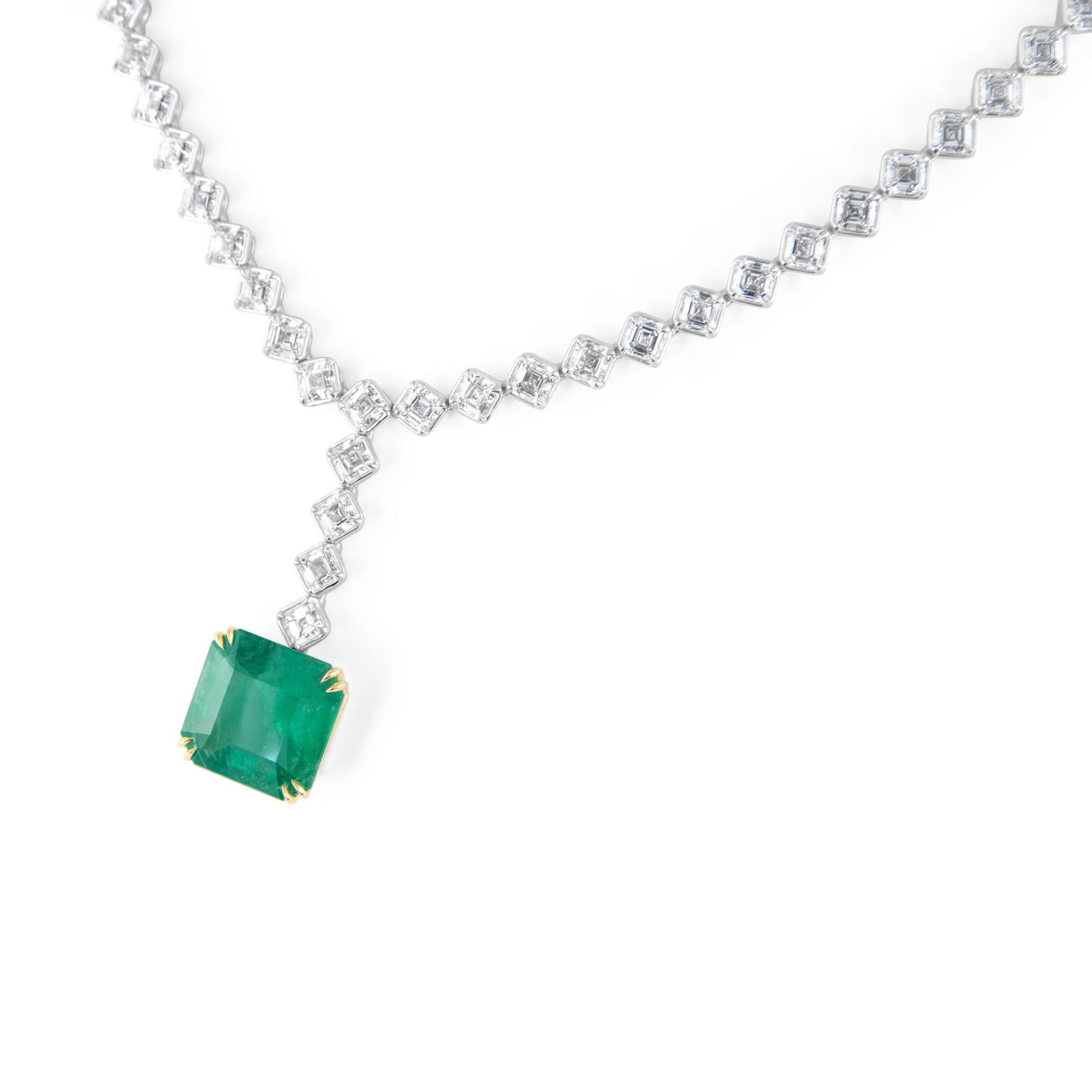 GIA 40.92ct Emerald Diamond Necklace 18k White Gold - 6