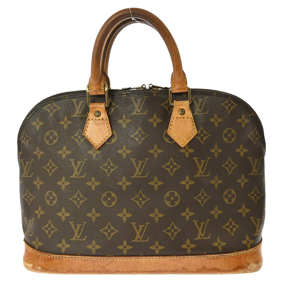 Louis Vuitton Alma Monogram Canvas Medium Handbag M51130: Louis Vuitton Alma Monogram Canvas Medium Handbag M51130 This Louis Vuitton Alma handbag features the iconic Monogram canvas design with beige double handles and brown canvas lining. The medium-sized