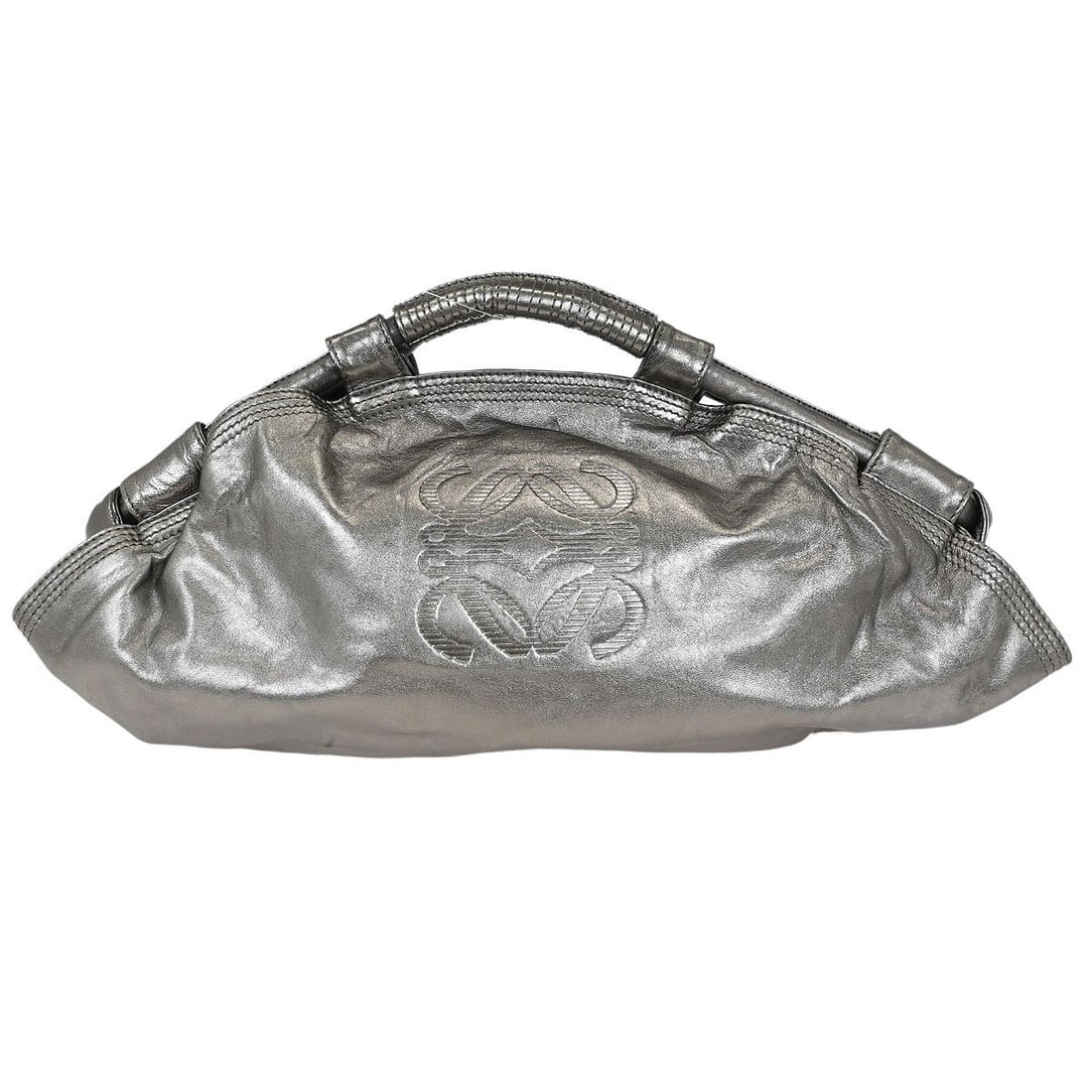 Loewe Nappa Silver Lambskin Aire Tote Bag 290607: Loewe Nappa Silver Lambskin Aire Tote Bag 290607 Elevate your style with the Loewe Metallic Silver Lambskin Nappa Aire Tote Bag, a stunning accessory that combines luxury with functionality. This larg