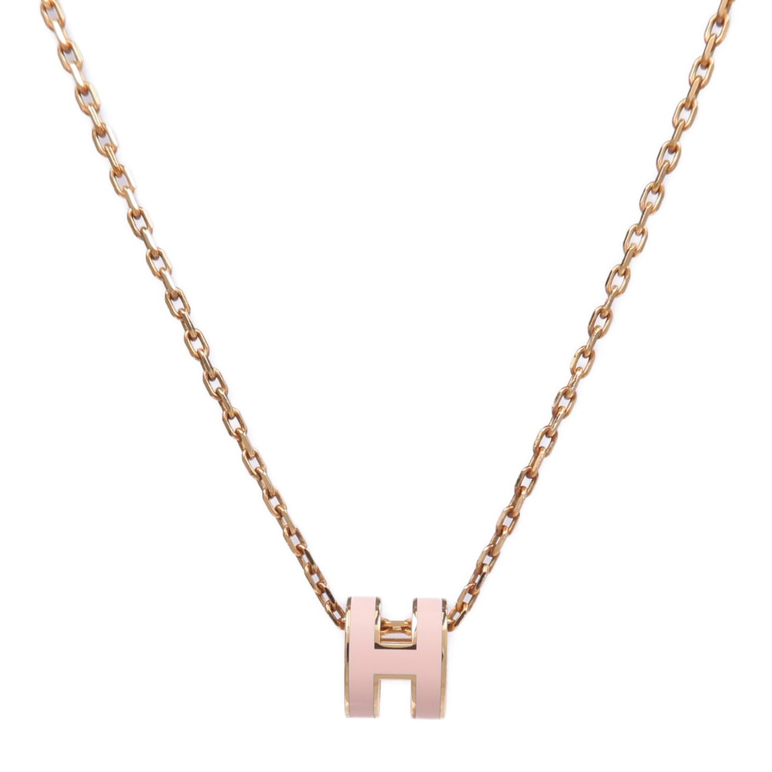 Hermes Mini Pop H Pink Pendant Necklace Gold Tone Metal (1 of 8)