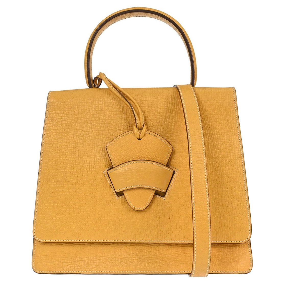 Loewe Barcelona Leather Top Handle Yellow Shoulder Bag Medium: Loewe Barcelona Leather Top Handle Yellow Shoulder Bag Medium This Loewe Barcelona 2way shoulder handbag features a vibrant yellow leather exterior and versatile top handle design. The medium-sized ba