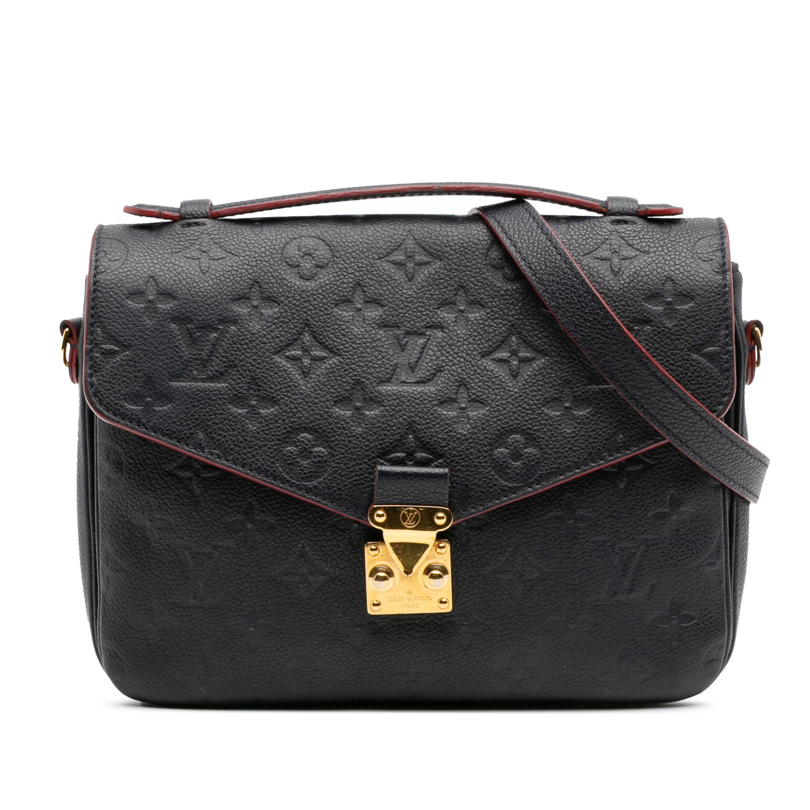 Louis Vuitton Monogram Empreinte Pochette Metis Blue Leather Bag: Louis Vuitton Monogram Empreinte Pochette Metis Blue Leather Bag The Louis Vuitton Monogram Empreinte Pochette Metis is a stylish and versatile bag crafted from luxurious monogram empreinte leather. I