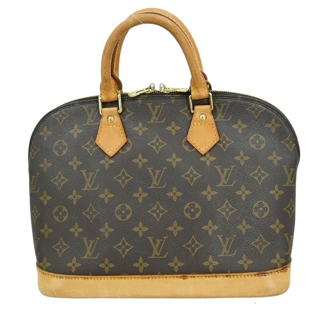 Louis Vuitton Alma Monogram Canvas Medium Brown Handbag M51130: Louis Vuitton Alma Monogram Canvas Medium Brown Handbag M51130 This Louis Vuitton Alma handbag features the classic Monogram canvas design in brown, complemented by beige double handles and a zip clos