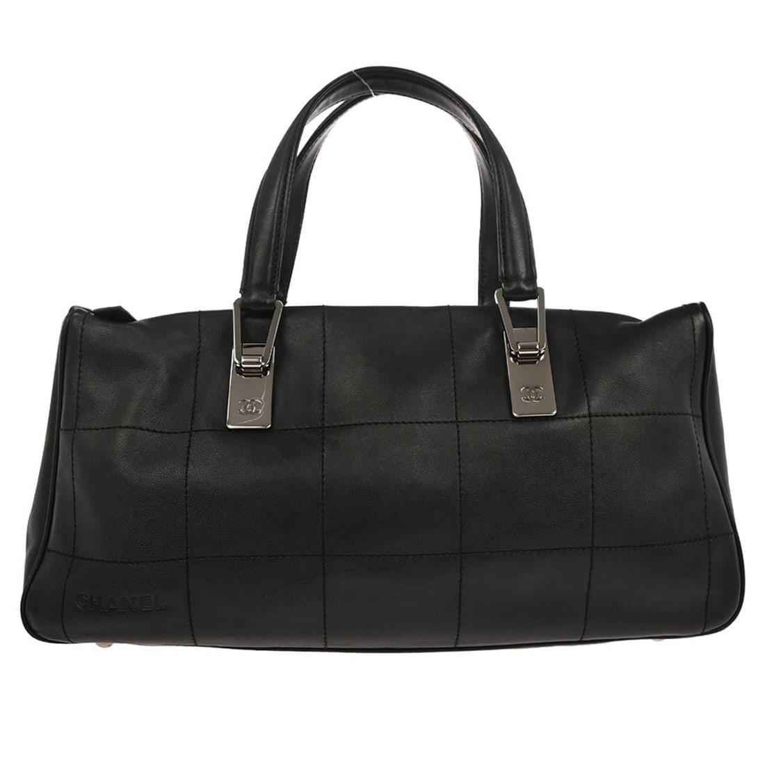 Medium Black Leather Top Handle Bag from Chanel Chocolate Bar Collection: Medium Black Leather Top Handle Bag from Chanel Chocolate Bar Collection This Chanel Black Lambskin Choco Bar handbag features a quilted exterior crafted from supple black leather and a medium size id