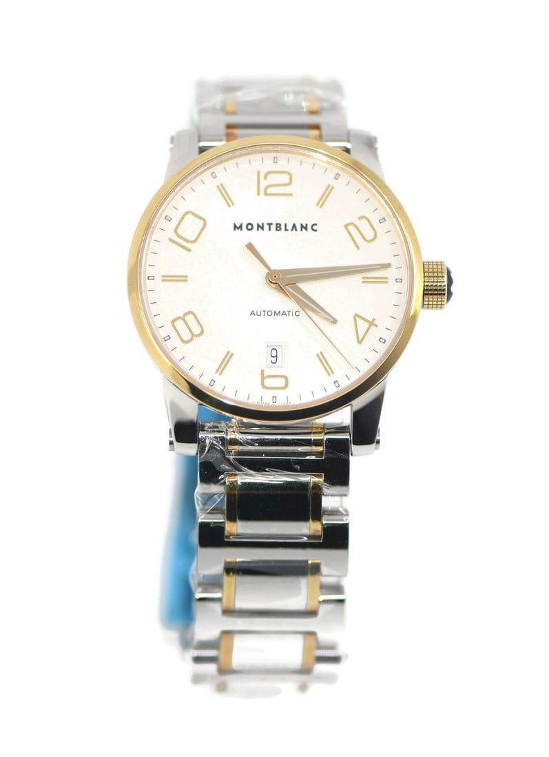 Montblanc Timewalker 18K Stainless Steel Watch Model 106502: Montblanc Timewalker 18K Stainless Steel Watch Model 106502 Experience the elegance of the Montblanc Timewalker, a sophisticated wristwatch crafted from 18K gold and stainless steel. This timepiece fe