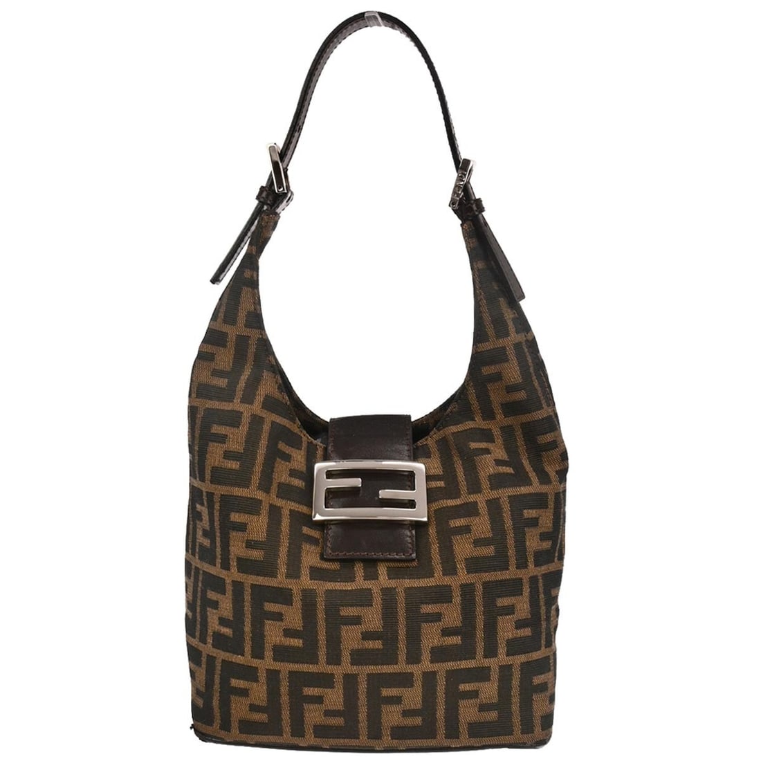 Fendi Zucca Top Handle Brown Canvas Medium Handbag with Adjustable Strap: Fendi Zucca Top Handle Brown Canvas Medium Handbag with Adjustable Strap This Fendi Zucca handbag is crafted from brown canvas and features the signature logo accents. It offers a medium size with an