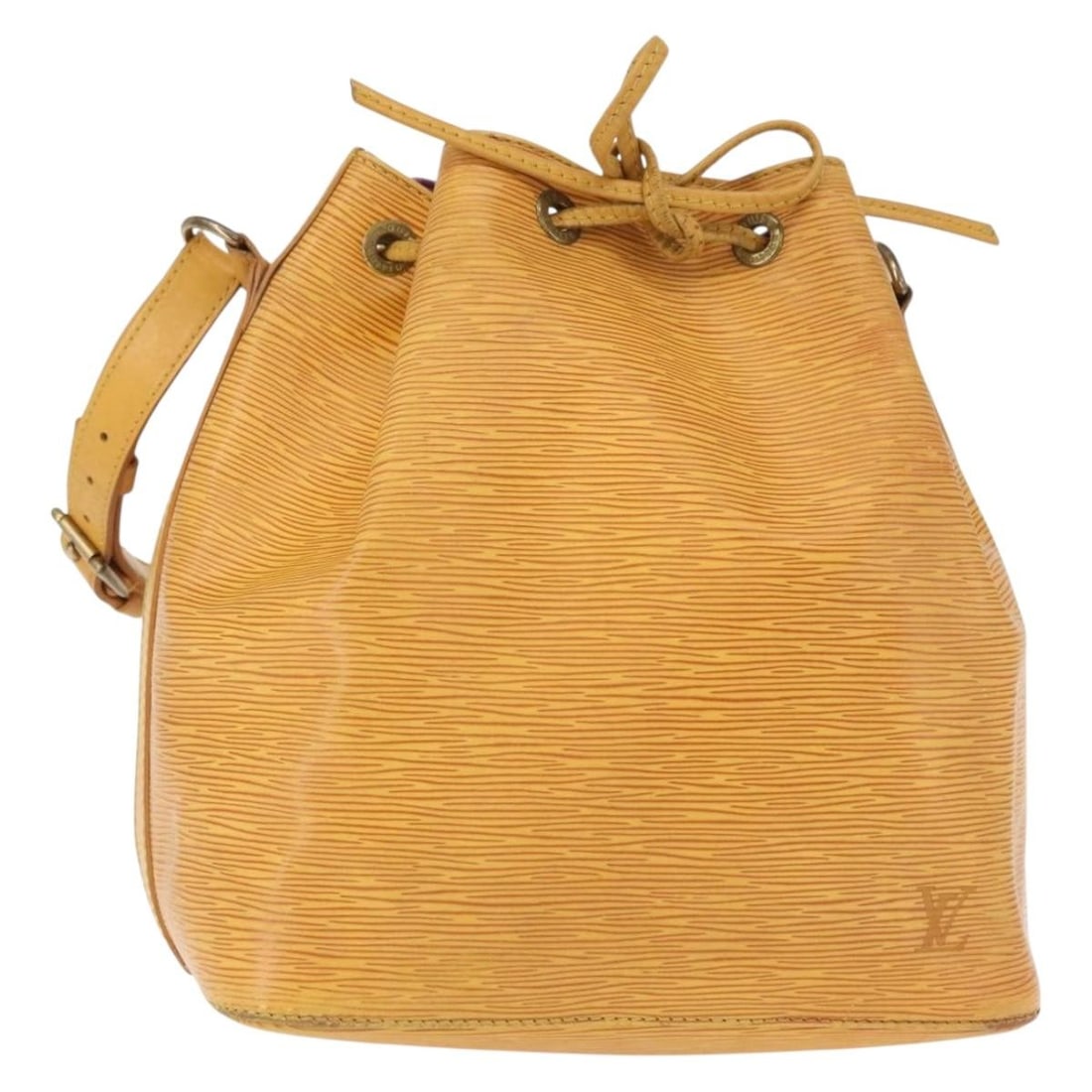 Louis Vuitton Epi Leather Petit Noe Yellow Shoulder Bag: Louis Vuitton Epi Leather Petit Noe Yellow Shoulder Bag The Louis Vuitton Petit Noe handbag is crafted from yellow Epi leather and features a classic bucket silhouette designed for women. This pre-own