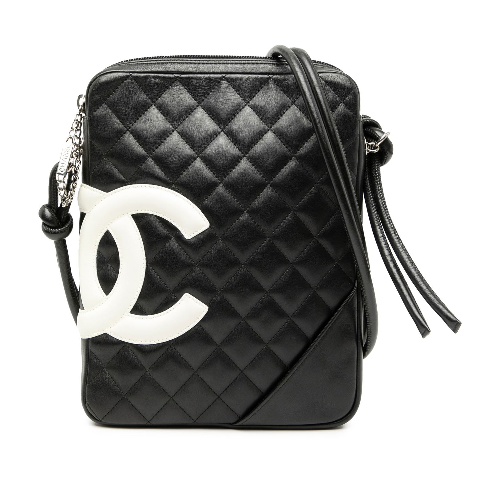 Black Quilted Leather Chanel Cambon Ligne Crossbody Bag: Black Quilted Leather Chanel Cambon Ligne Crossbody Bag This Chanel Cambon Ligne crossbody features a quilted lambskin leather exterior in black, complemented by rolled leather straps and a top zip cl