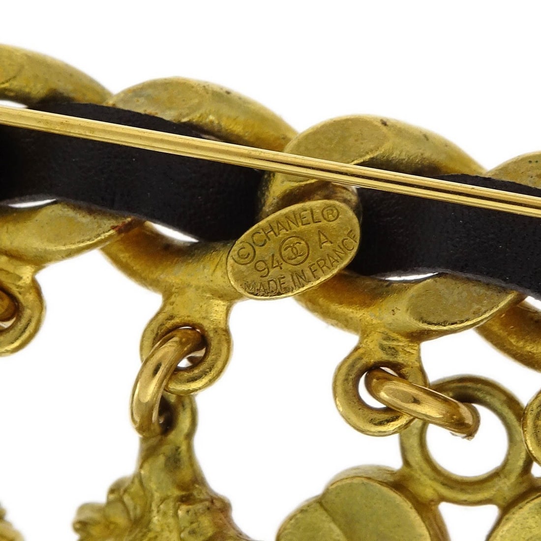 Chanel Clover Brooch Pin Gold-Plated with Artificial Pearls 3in - 4