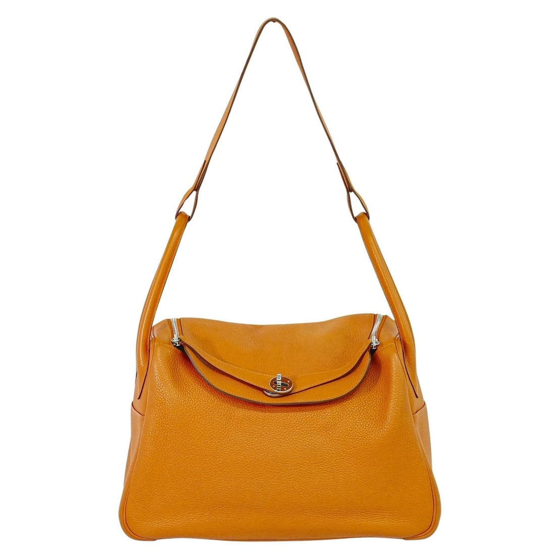Orange Clemence Leather Hermes Lindy Handbag 34cm x 21cm x 16cm: Orange Clemence Leather Hermes Lindy Handbag 34cm x 21cm x 16cm The Hermes Lindy Bag crafted in orange Clemence leather offers a stylish and practical design for women. Featuring a spacious interior w