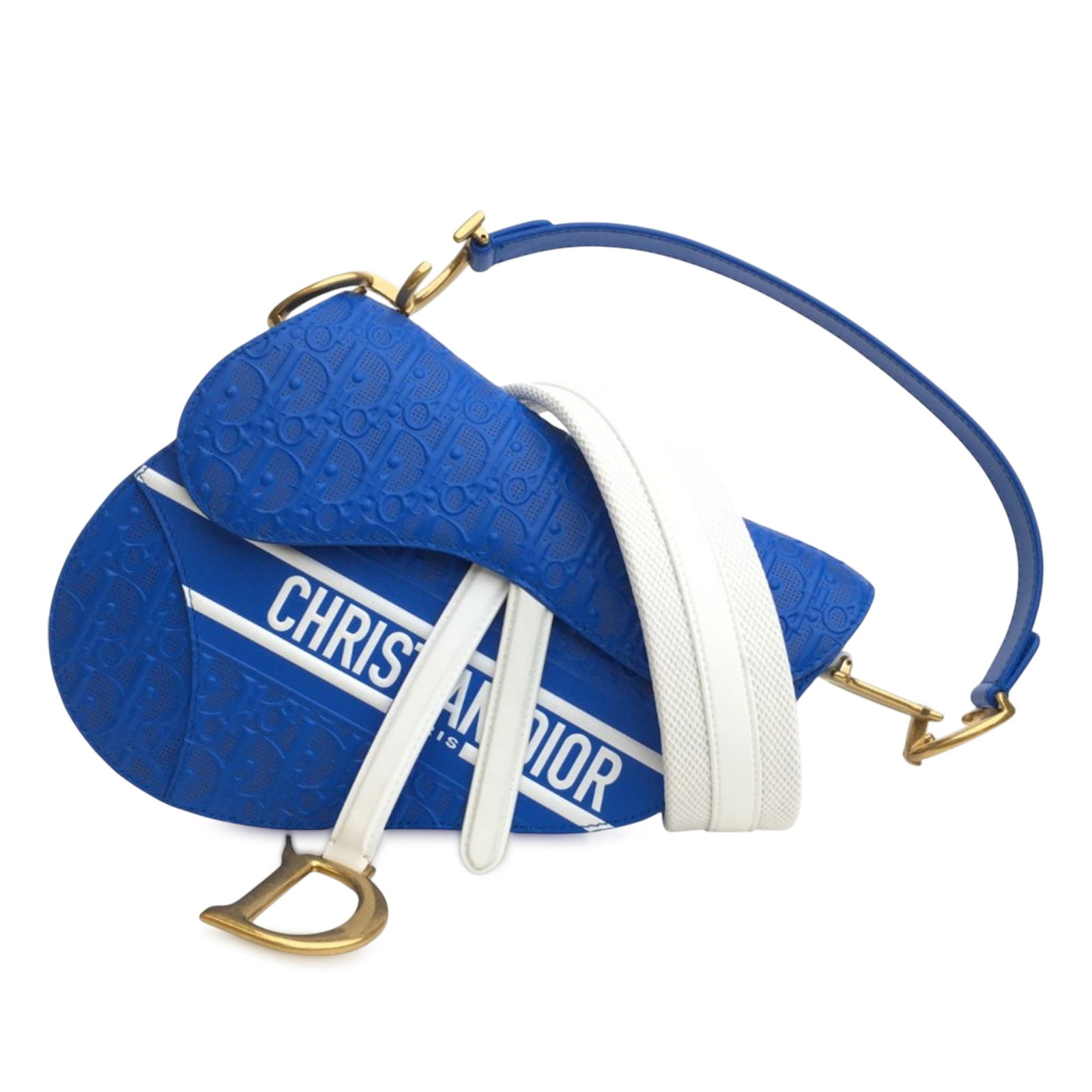 Dior Blue Perforated Oblique Embossed Calfskin Saddle Bag: Dior Blue Perforated Oblique Embossed Calfskin Saddle Bag Introducing the Dior Perforated Oblique Embossed Calfskin Saddle Bag, a stunning accessory crafted from high-quality embossed leather. This el